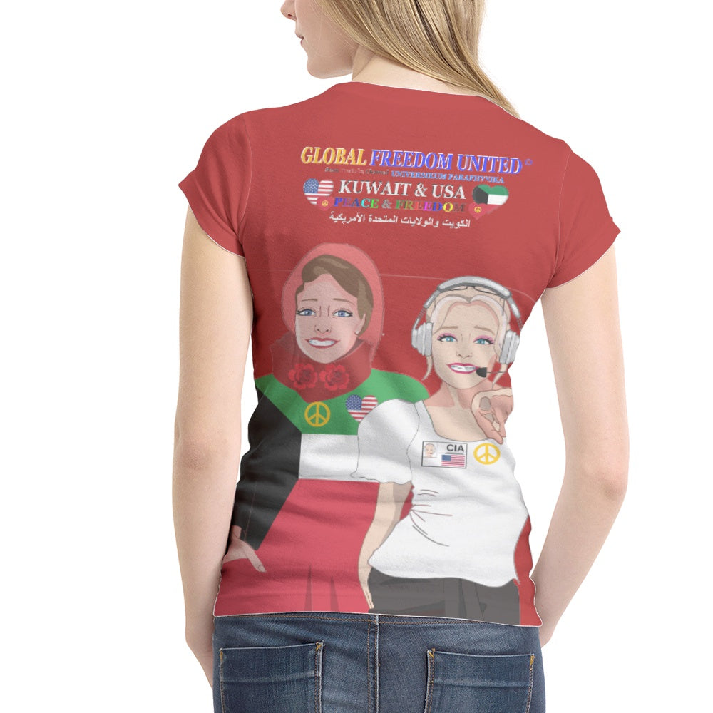 Women´s T-shirt 1 GLOBAL FREEDOM UNITED© Women Kuwait & USA Red