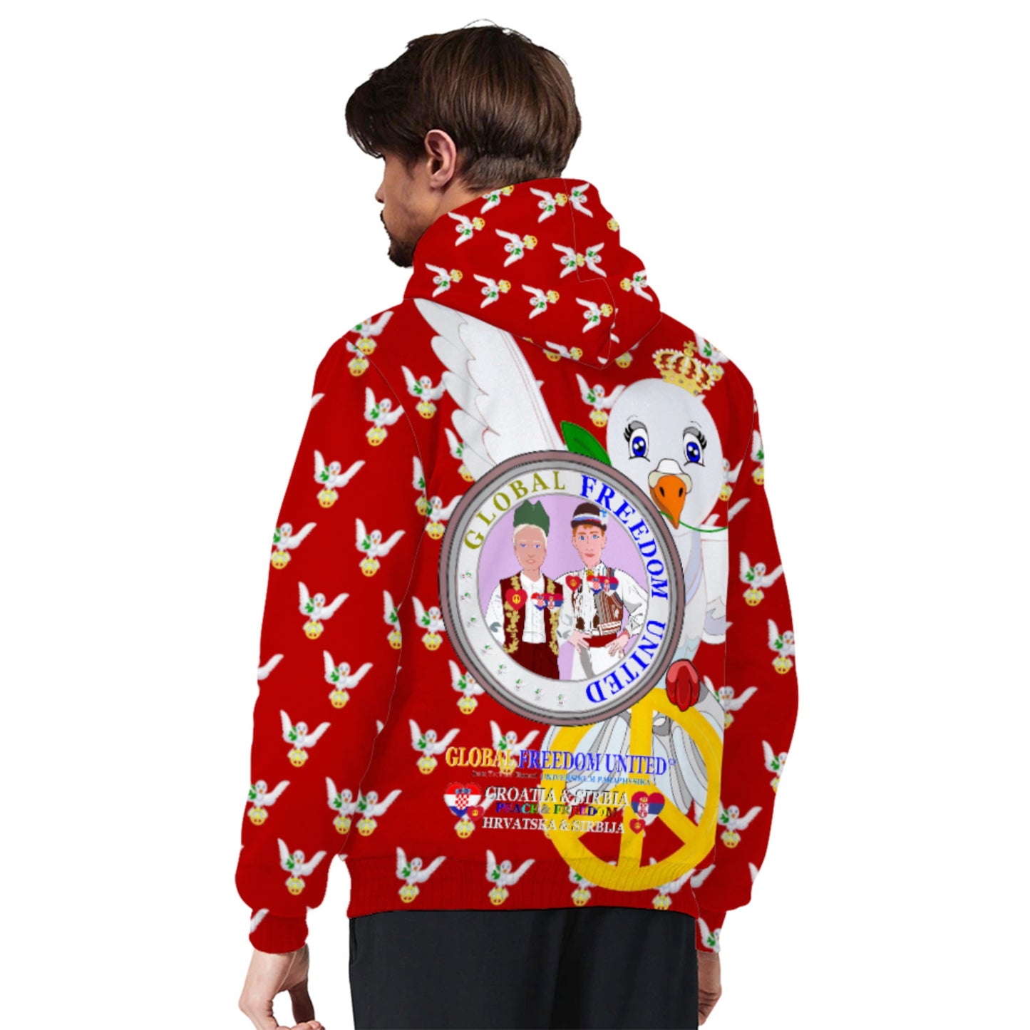 Plush Hoodie GLOBAL FREEDOM UNITED© Men Croatia & Serbia Red