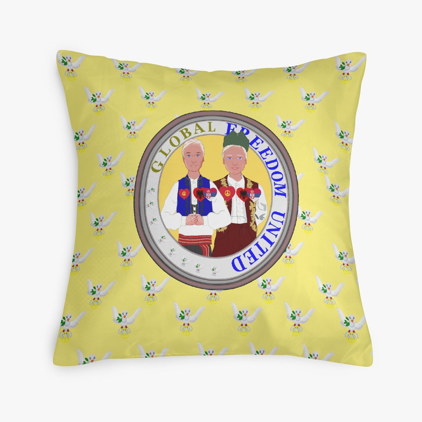 GLOBAL FREEDOM UNITED© Men ALBANIA & SERBIA YELLOW 18'' Square Pillow Cover