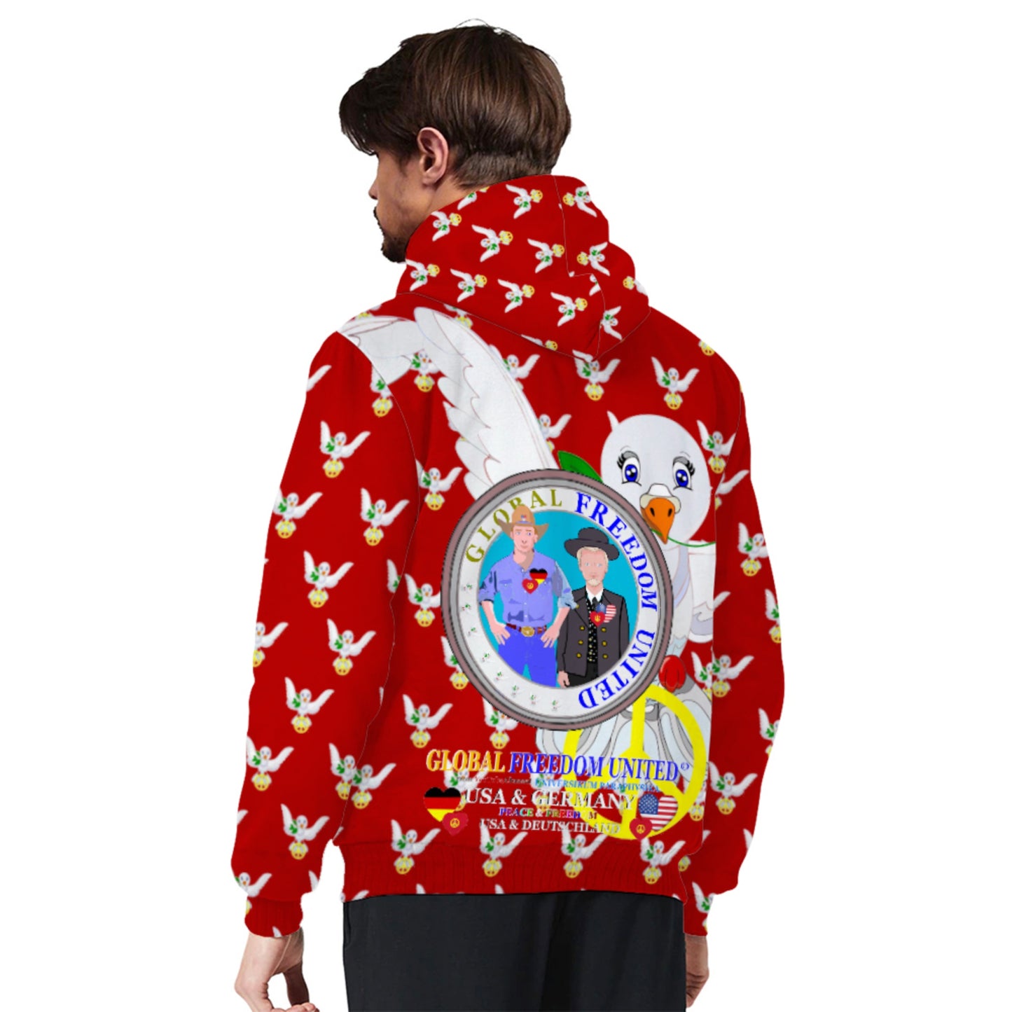 Plush Hoodie GLOBAL FREEDOM UNITED© Men USA & Germany Red