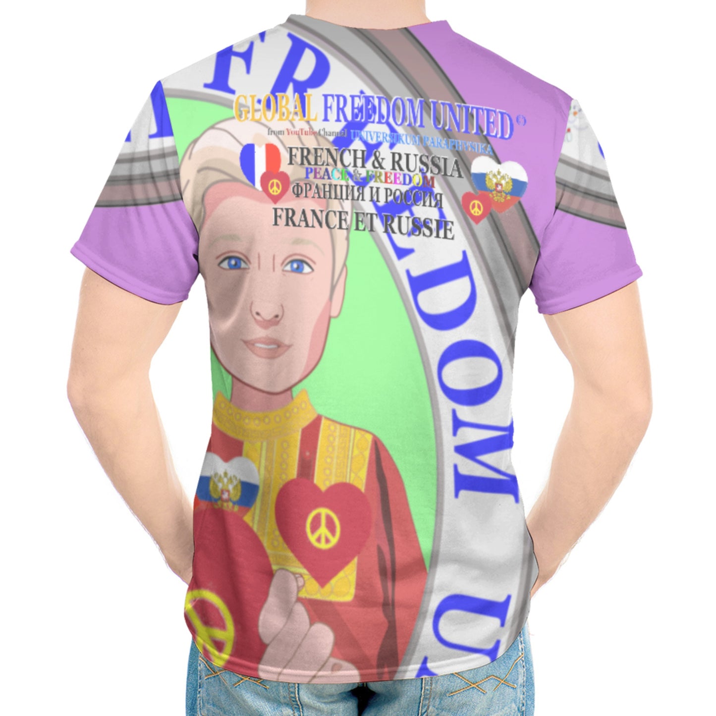 Men´s T-shirt GLOBAL FREEDOM UNITED© French & Russia Old Peace Lilac Version 2