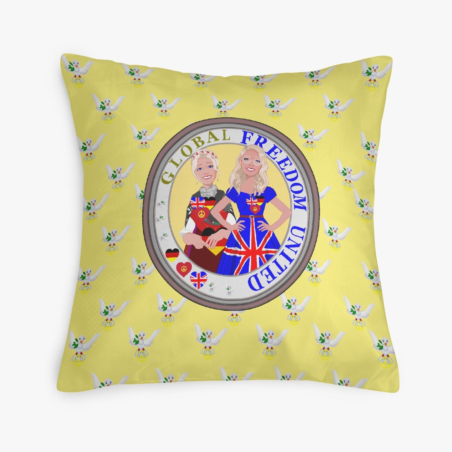 GLOBAL FREEDOM UNITED© Women ENGLAND & GERMANY Yellow 18'' Square Pillow Cover
