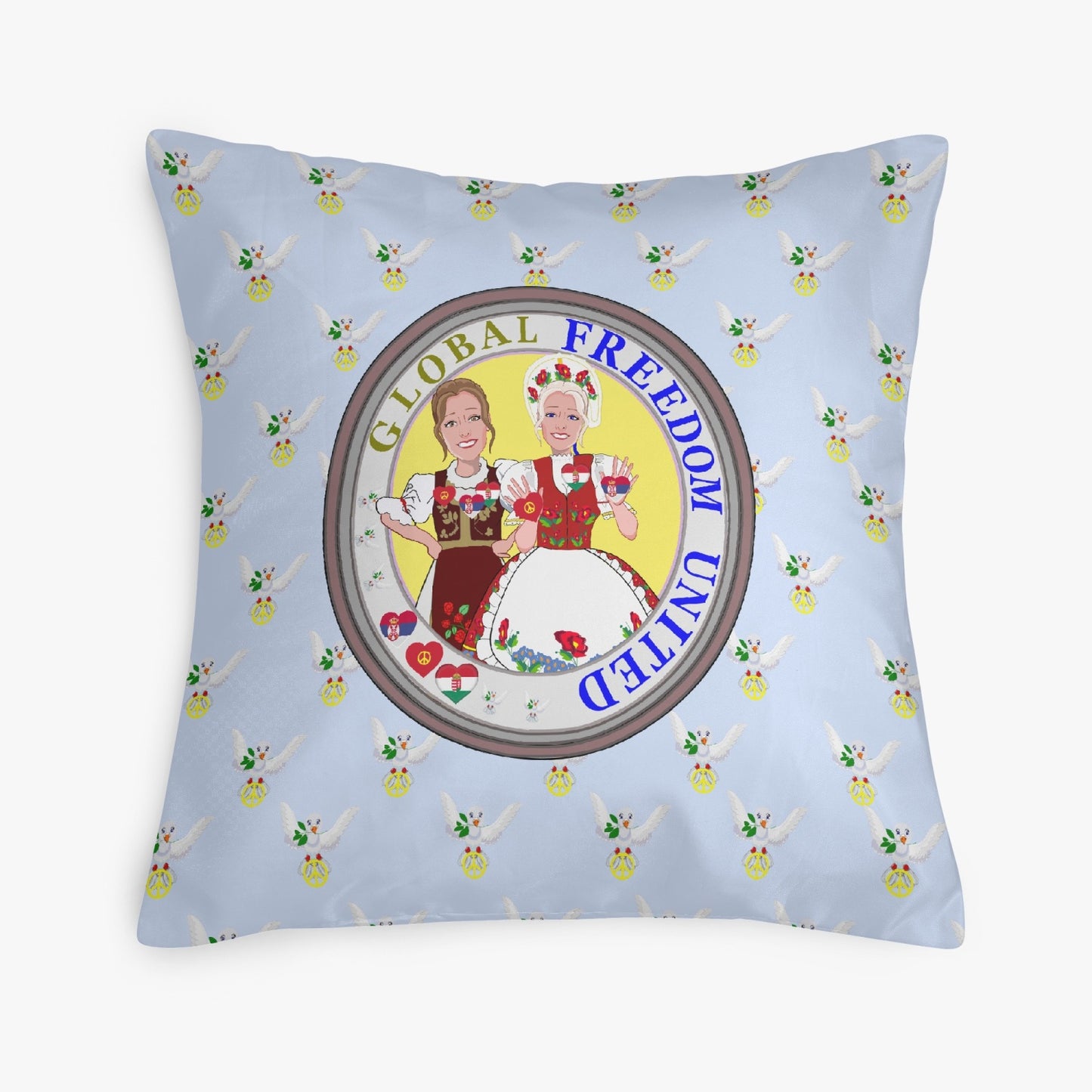 GLOBAL FREEDOM UNITED© WOMEN SERBIA & HUNGARY OLD PEACE LIGHT BLUE 18'' Square Pillow Cover