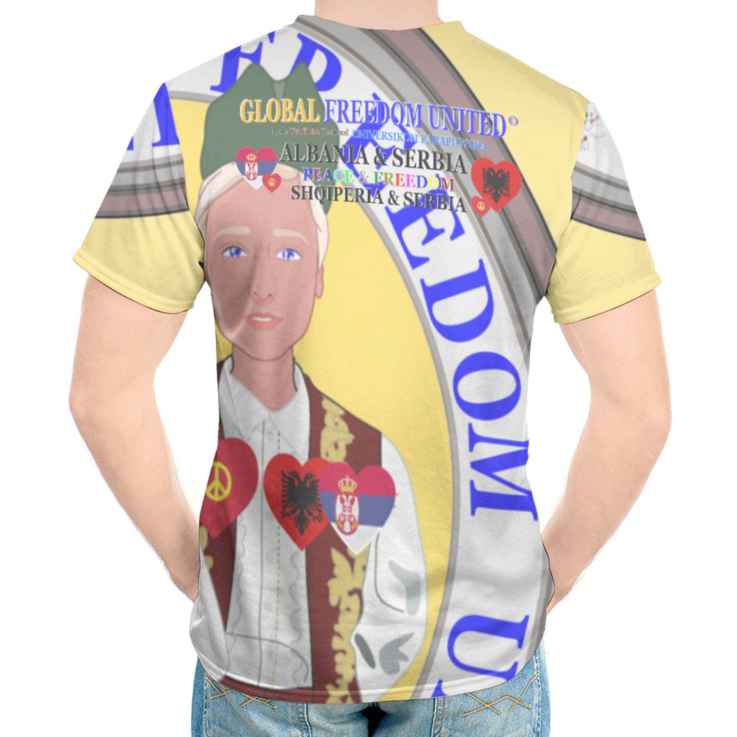 Men´s T-shirt GLOBAL FREEDOM UNITED© Men Albania & Serbia V2 Yellow