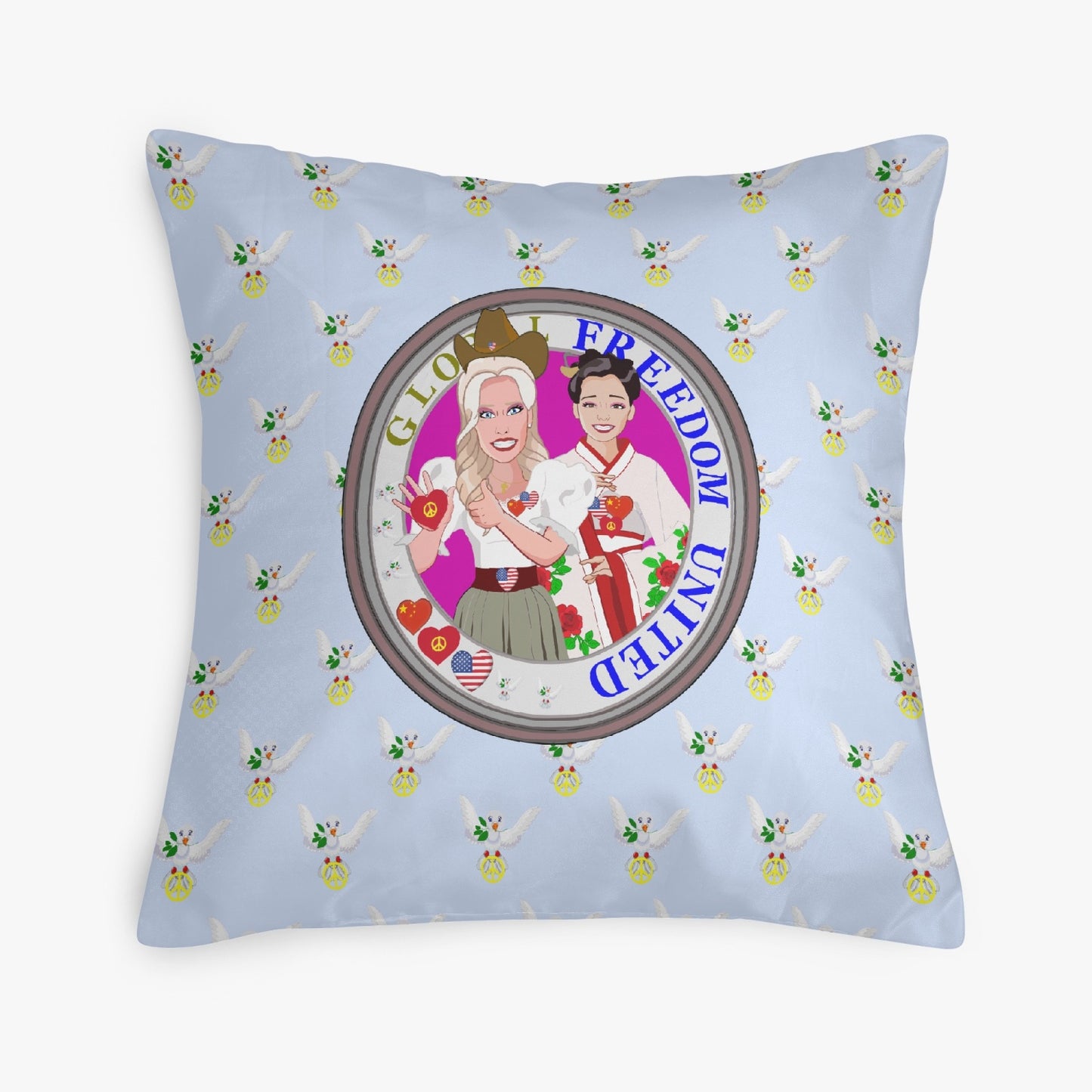 GLOBAL FREEDOM UNITED WOMEN USA & CHINA OLD PEACE LIGHT BLUE 18'' Square Pillow Cover
