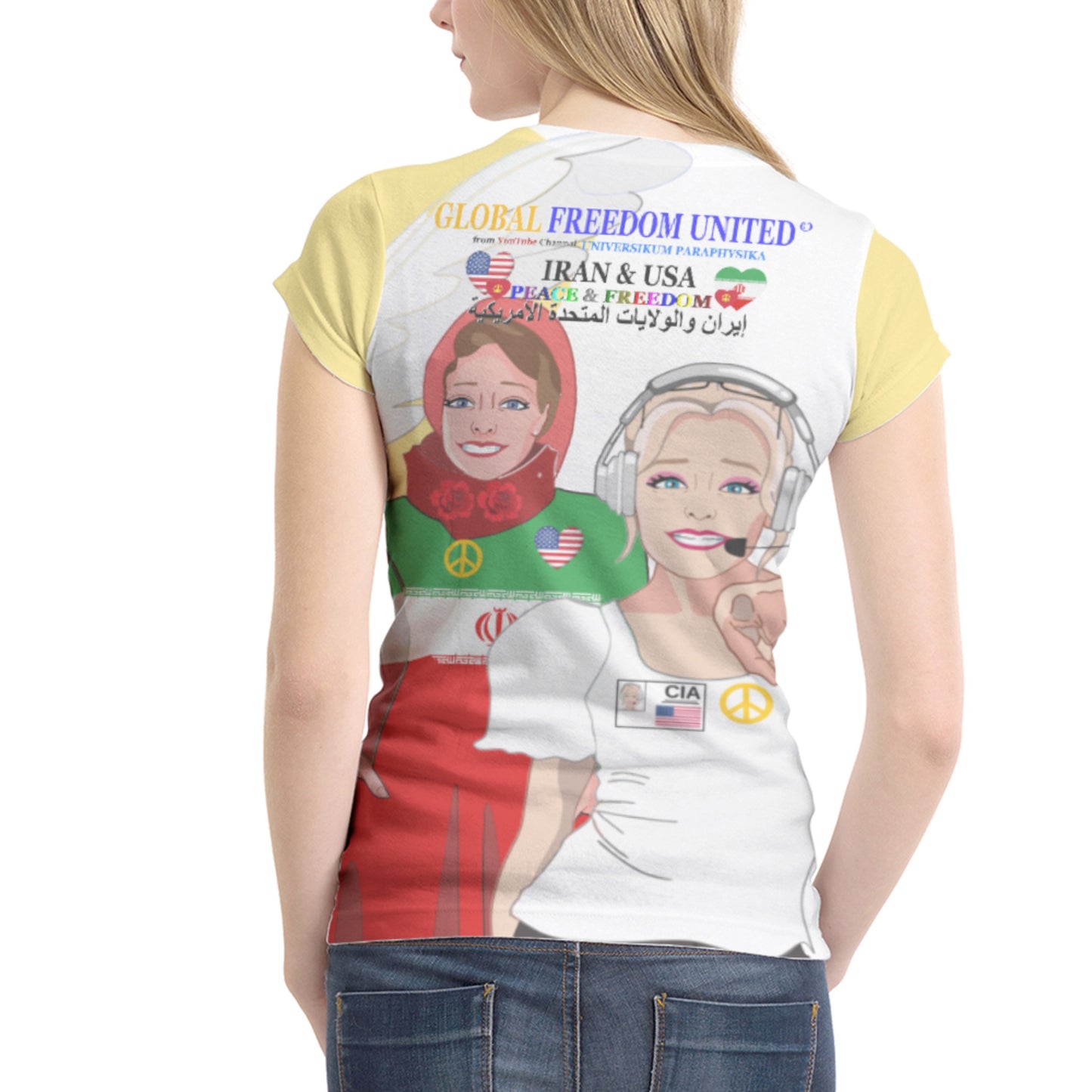 Women´s T-shirt 1 GLOBAL FREEDOM UNITED© Women Iran & USA Yellow
