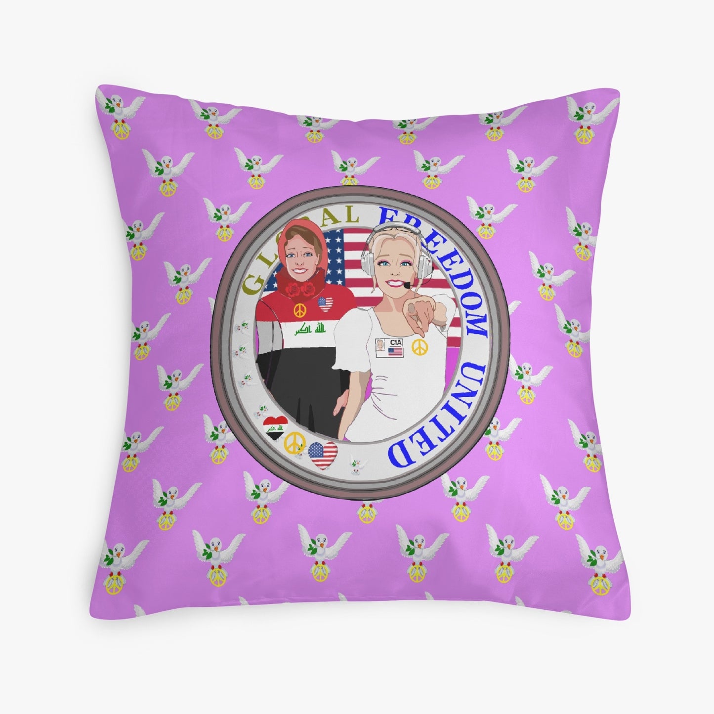 GLOBAL FREEDOM UNITED© Women IRAQ & USA LILAC 18'' Square Pillow Cover