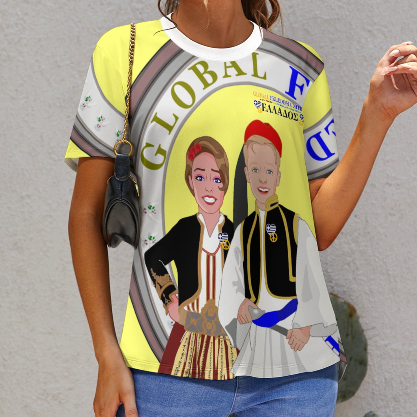 Women´s T-shirt 3 GLOBAL FREEDOM UNITED© Couple Edition Greece Yellow