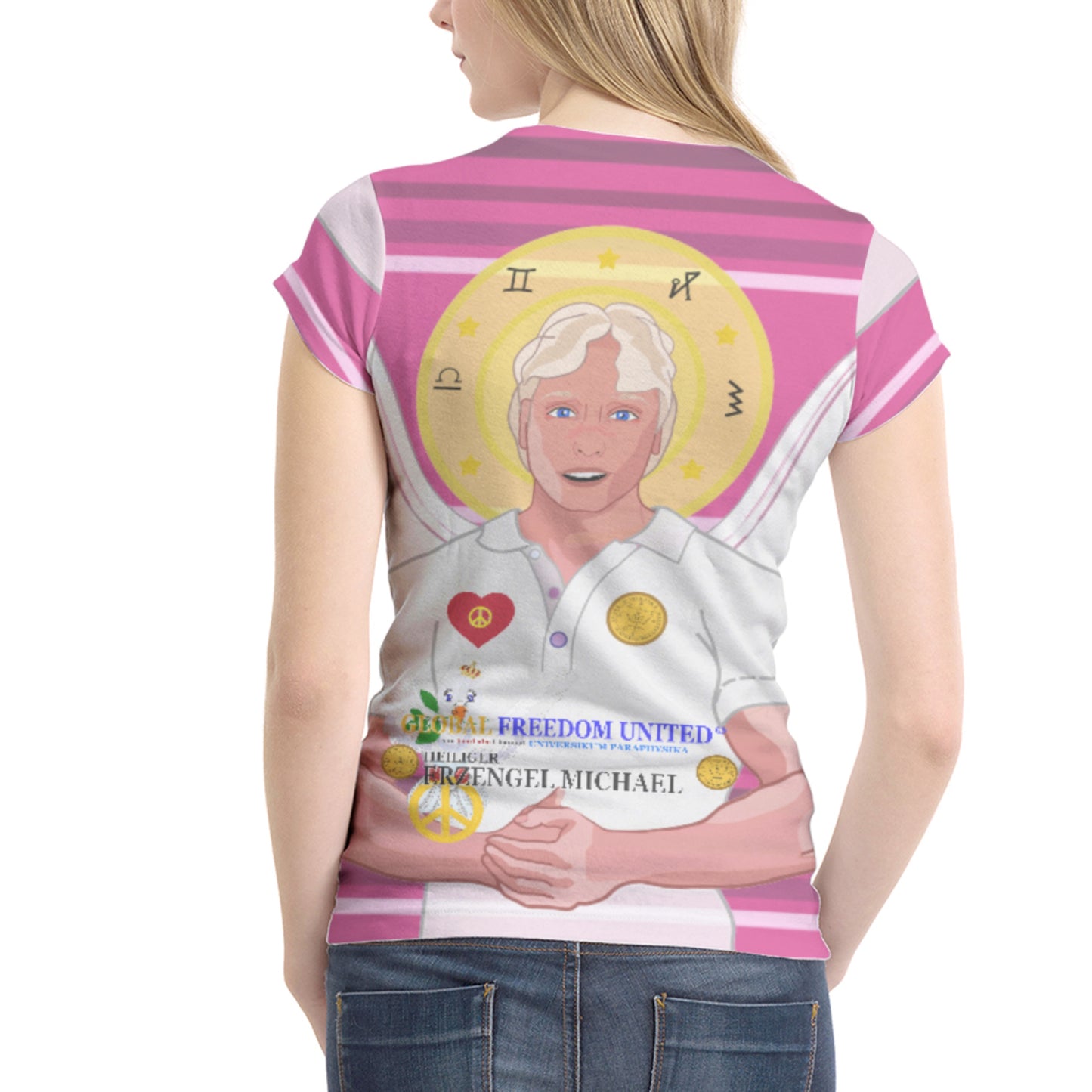 Women´s T-shirt 1 Global Freedom United Archangel Michael No2 German Pink1