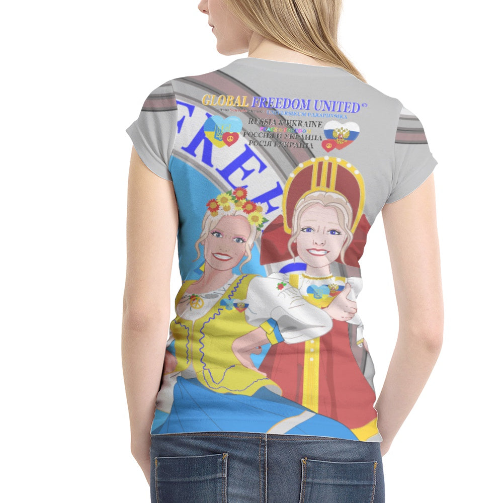 Women´s T-shirt GLOBAL FREEDOM UNITED© Women Ukraina & Russia Grey