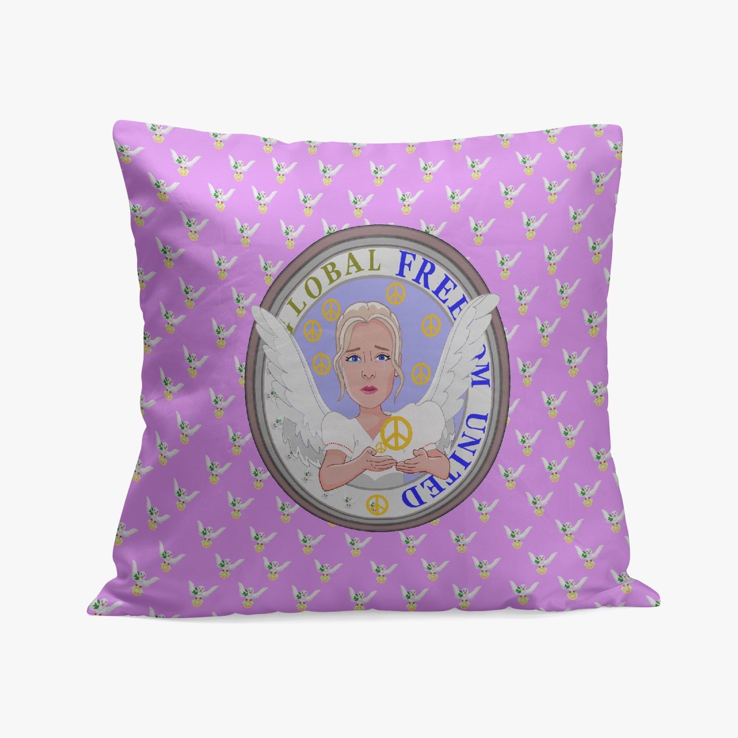 Square Pillow Cover GLOBAL FREEDOM UNITED WOMEN ANGEL OF PEACE LILAC