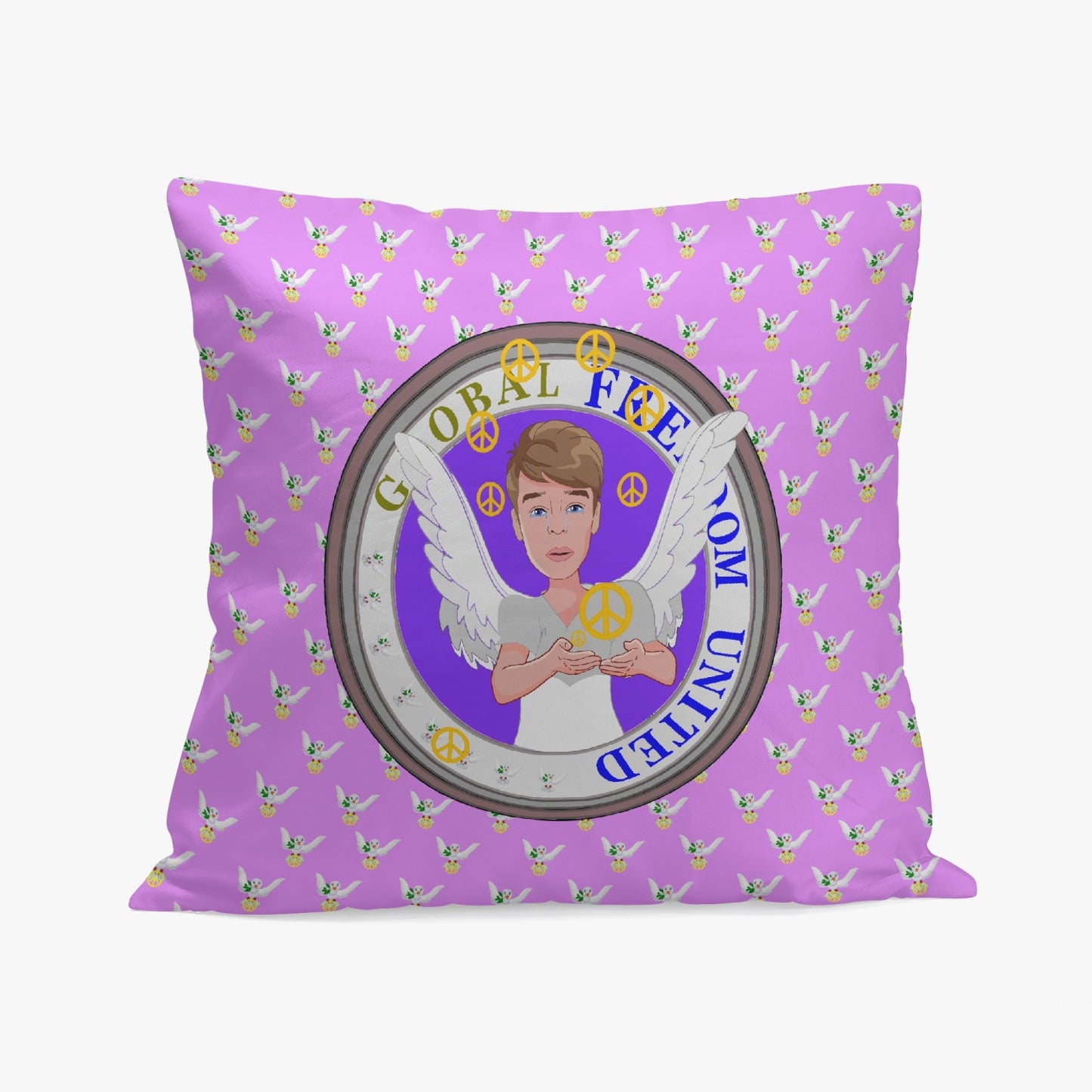 Square Pillow Cover GLOBAL FREEDOM UNITED MEN ANGEL OF PEACE LILAC