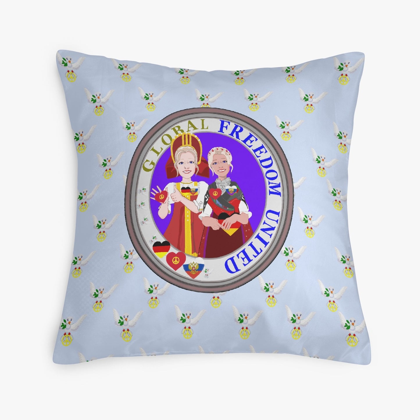 GLOBAL FREEDOM UNITED© Women GERMANY & RUSSIA Light Blue 18'' Square Pillow Cover