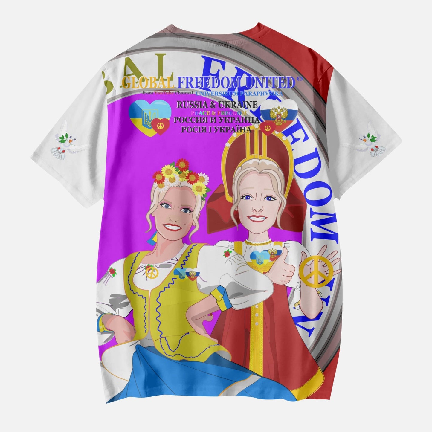 GLOBAL FREEDOM UNITED GIRLS UKRAINA & RUSSIA OLD PEACE RED AOP Kids' Short T-Shirts