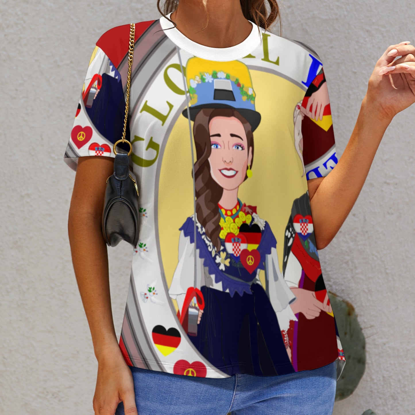 Women´s T-shirt GLOBAL FREEDOM UNITED© Women Croatia & Germany V2 1 Red