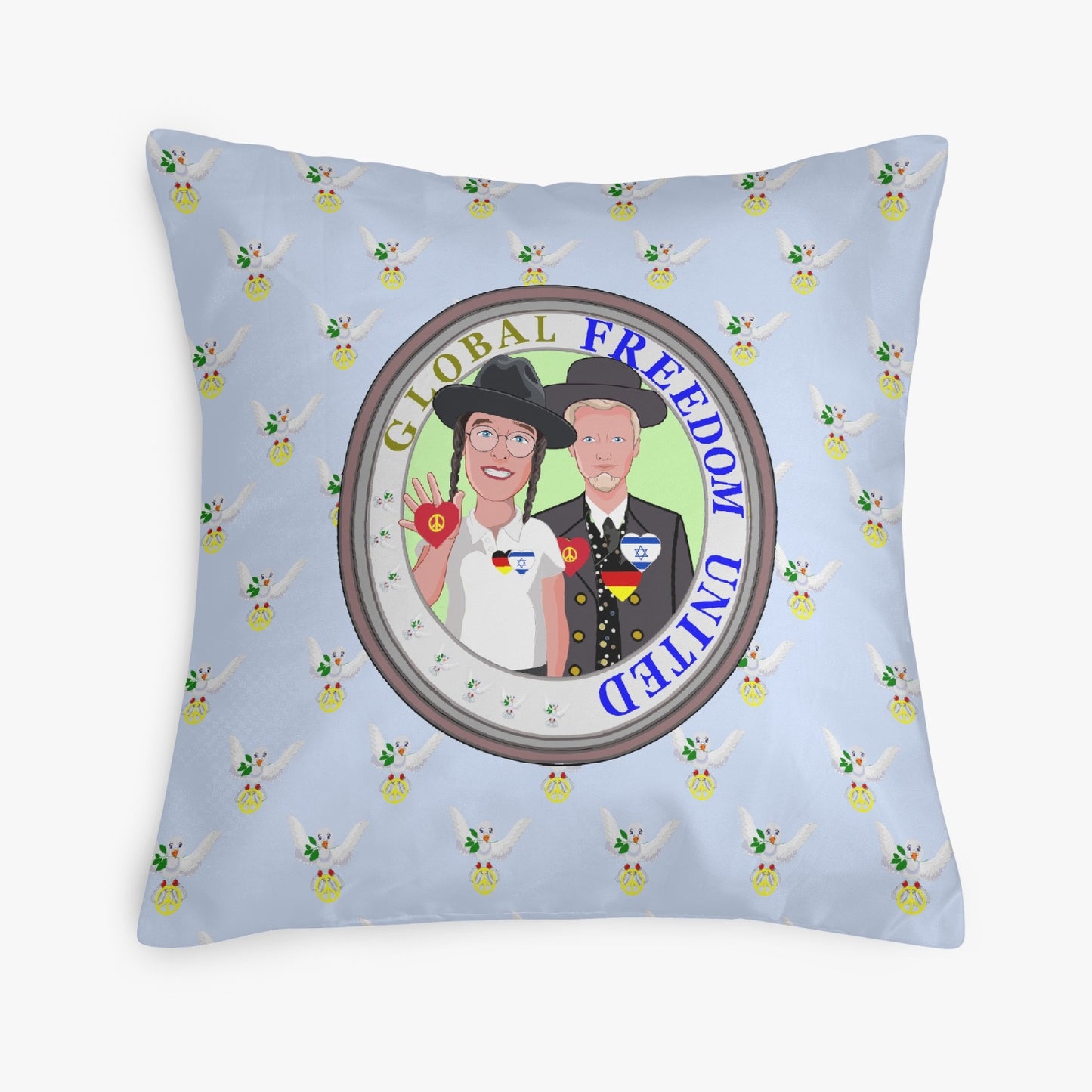 GLOBAL FREEDOM UNITED© Men ISRAEL & GERMANY Light Blue 18'' Square Pillow Cover
