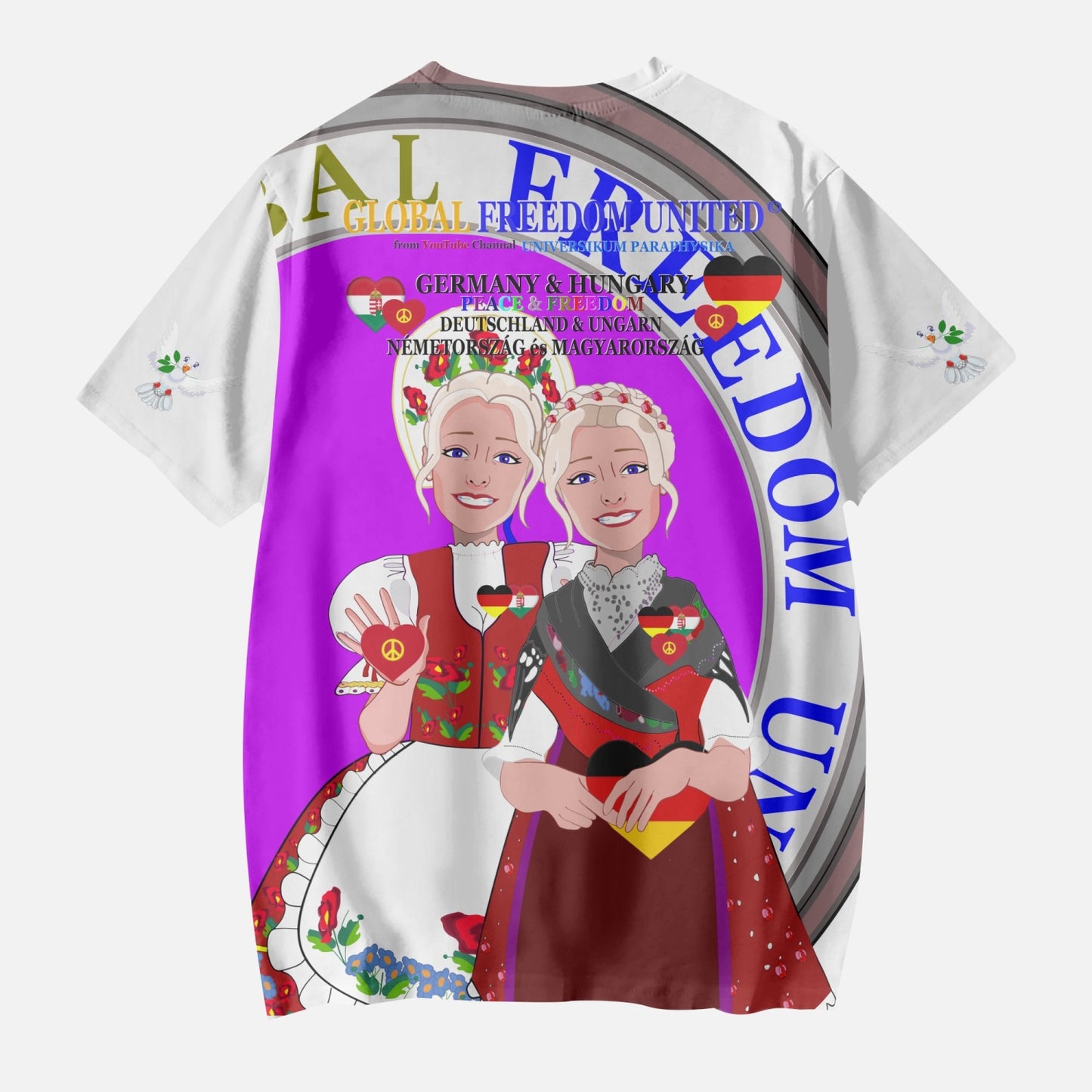 GLOBAL FREEDOM UNITED GIRLS GERMANY & HUNGARIE OLD PEACE WIGHT AOP Kids' Short T-Shirts