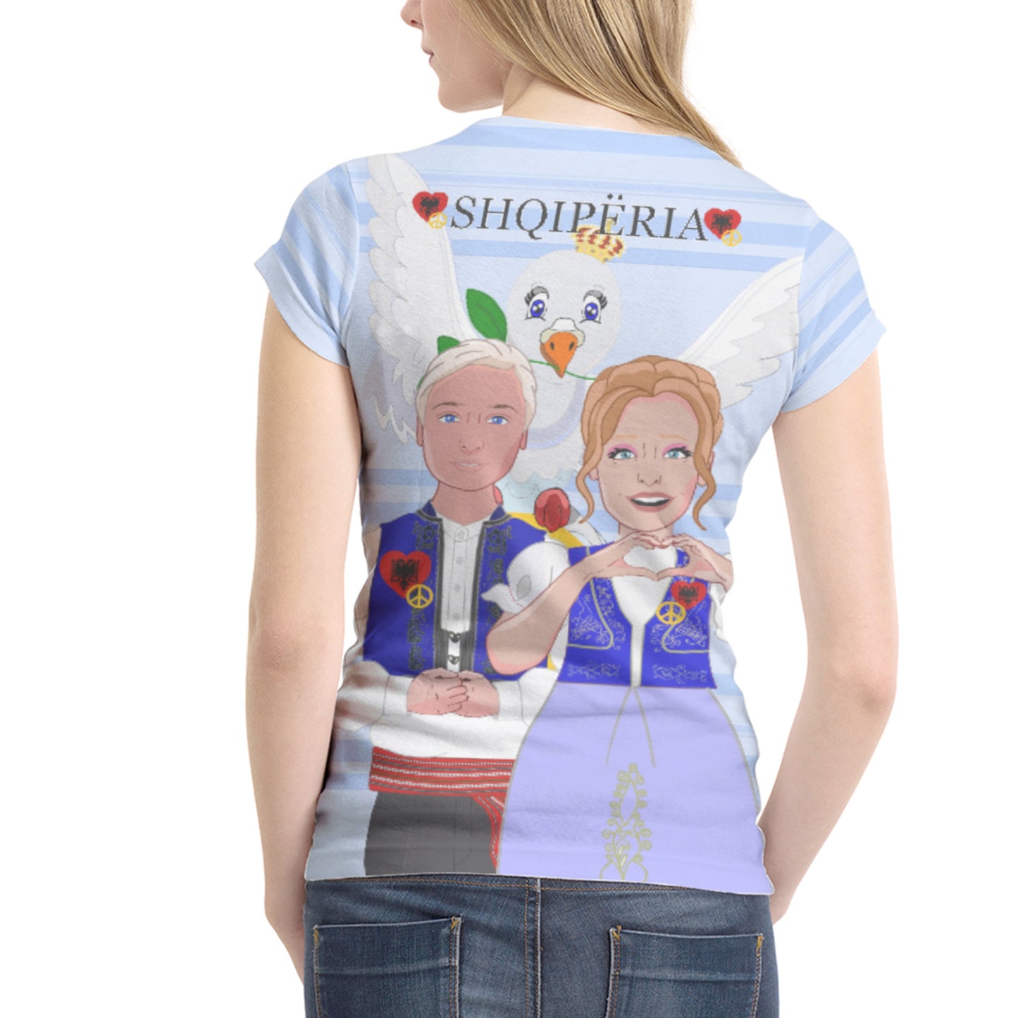 Women' S T-shirt 2 GLOBAL FREEDOM UNITED© Couple Edition Albania Light Blue