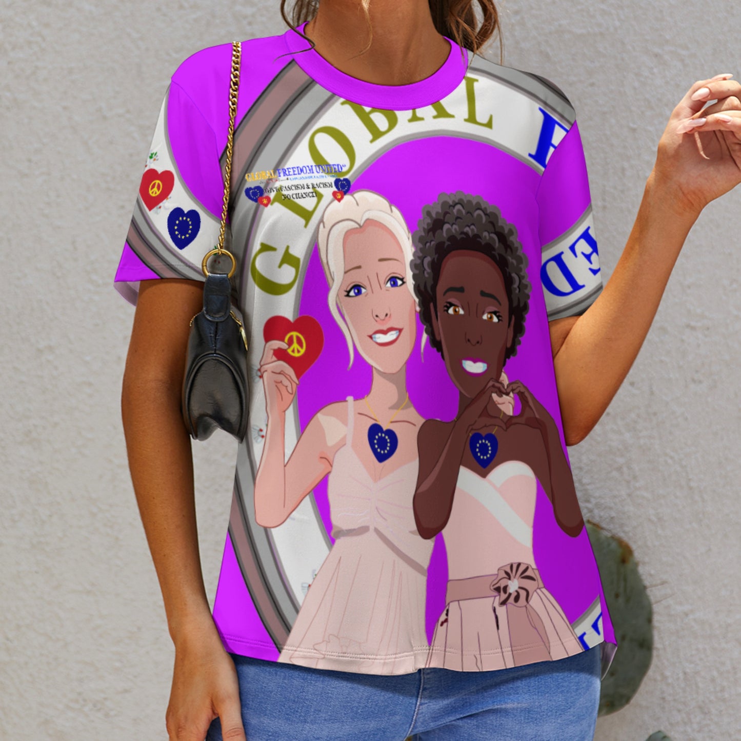 Women´s T-shirt 3 GLOBAL FREEDOM UNITED© Anti Fascism & Racism EU Lilac