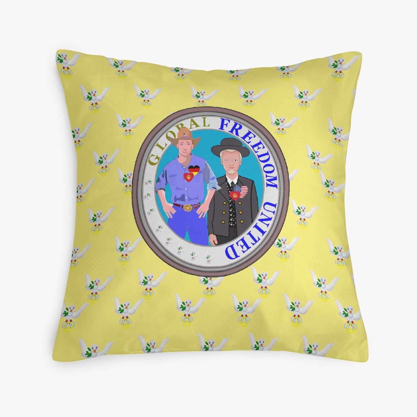 GLOBAL FREEDOM UNITED© Men USA & GERMANY YELLOW 18'' Square Pillow Cover