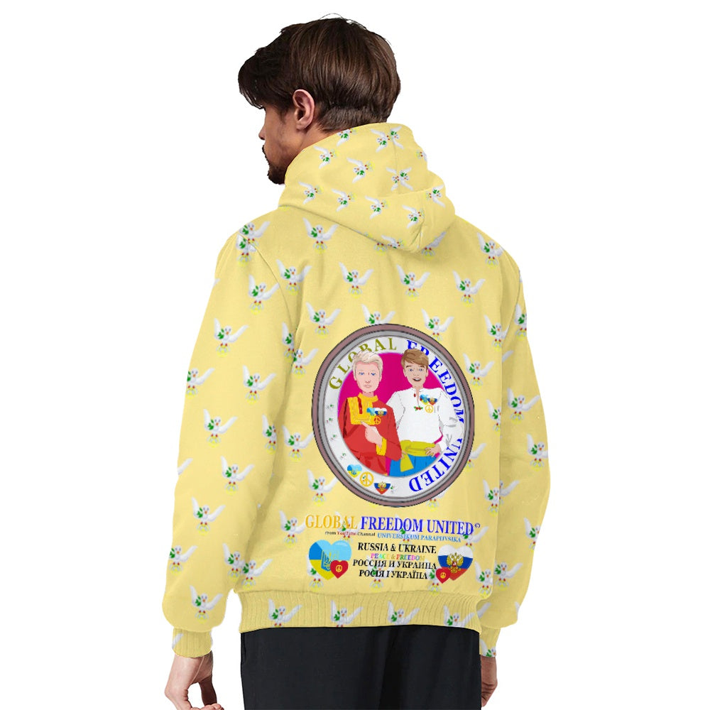 Plush Hoodie GLOBAL FREEDOM UNITED© Men Ukraina & Russia Yellow