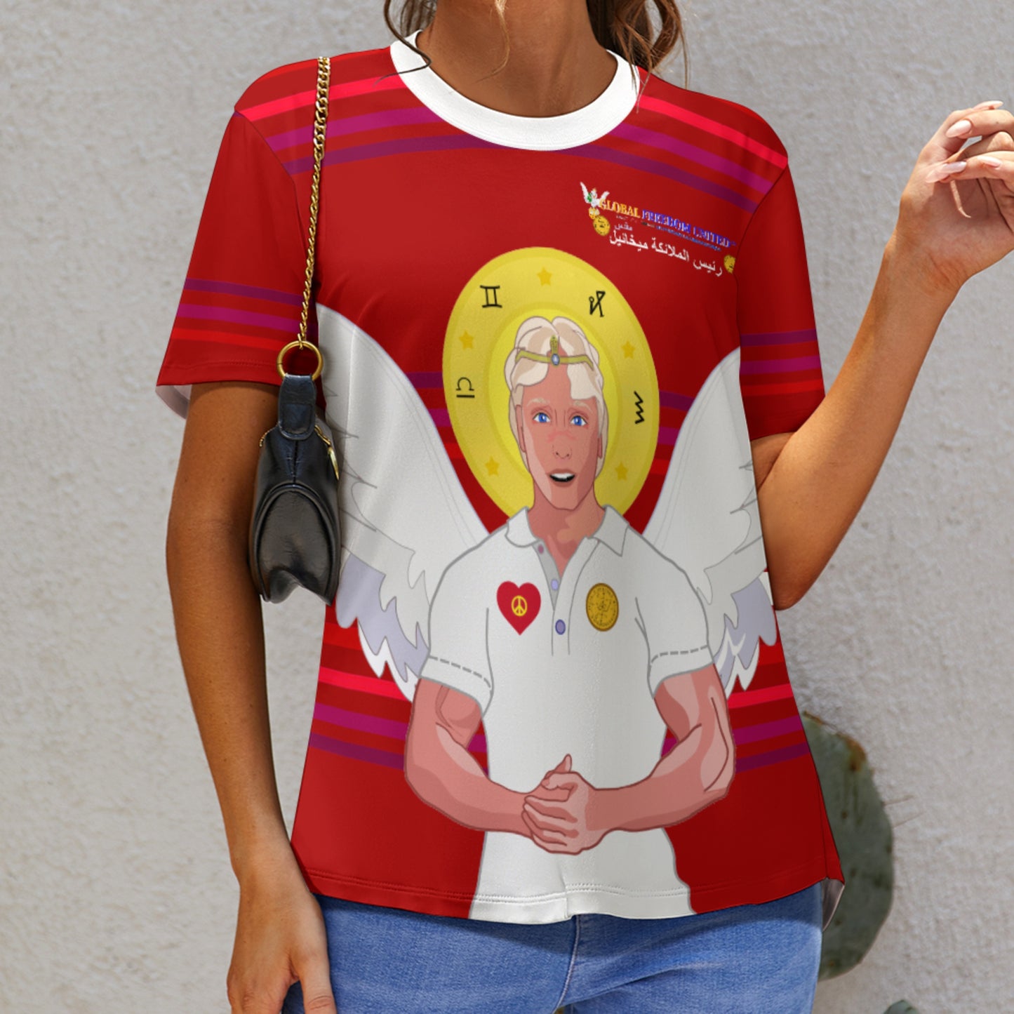 Women´s T-shirt Global Freedom United Archangel Michael Arabic V2 Red