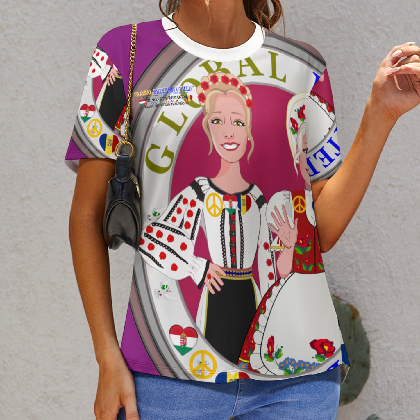 Full Print T-shirt GLOBAL FREEDOM UNITED© Women Romania & Hungary Lilac