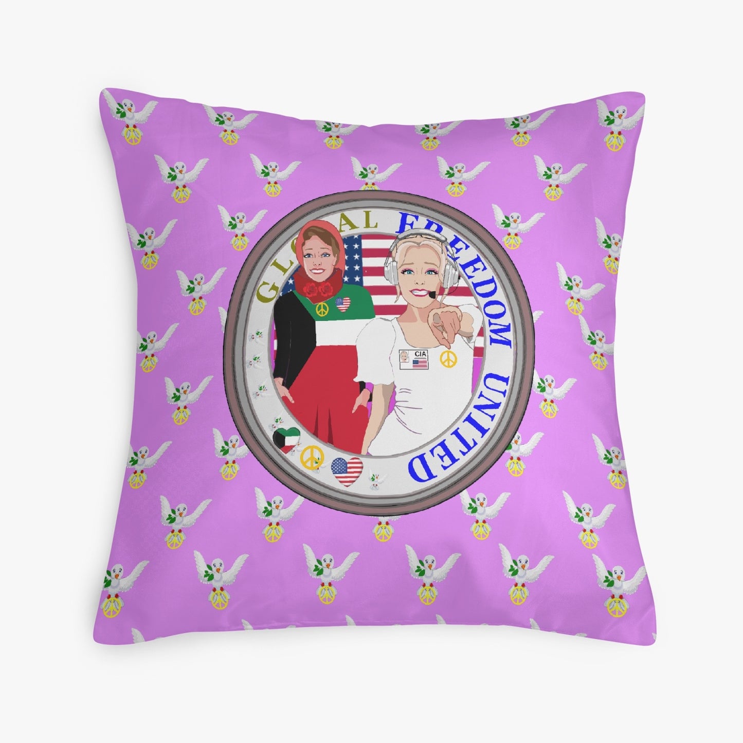 GLOBAL FREEDOM UNITED© Women KUWAIT & USA LILAC 18'' Square Pillow Cover