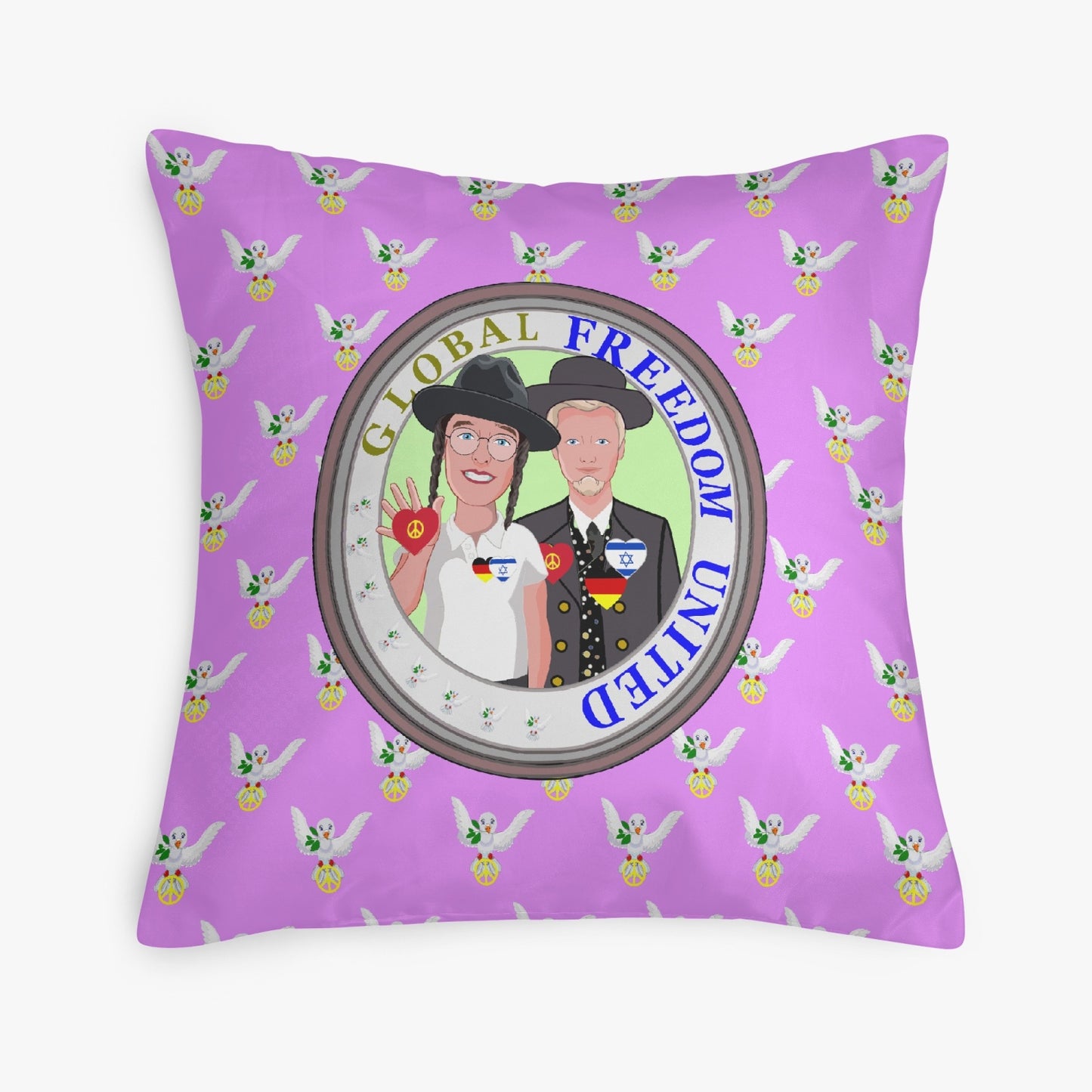 GLOBAL FREEDOM UNITED© Men ISRAEL & GERMANY Lilac 18'' Square Pillow Cover