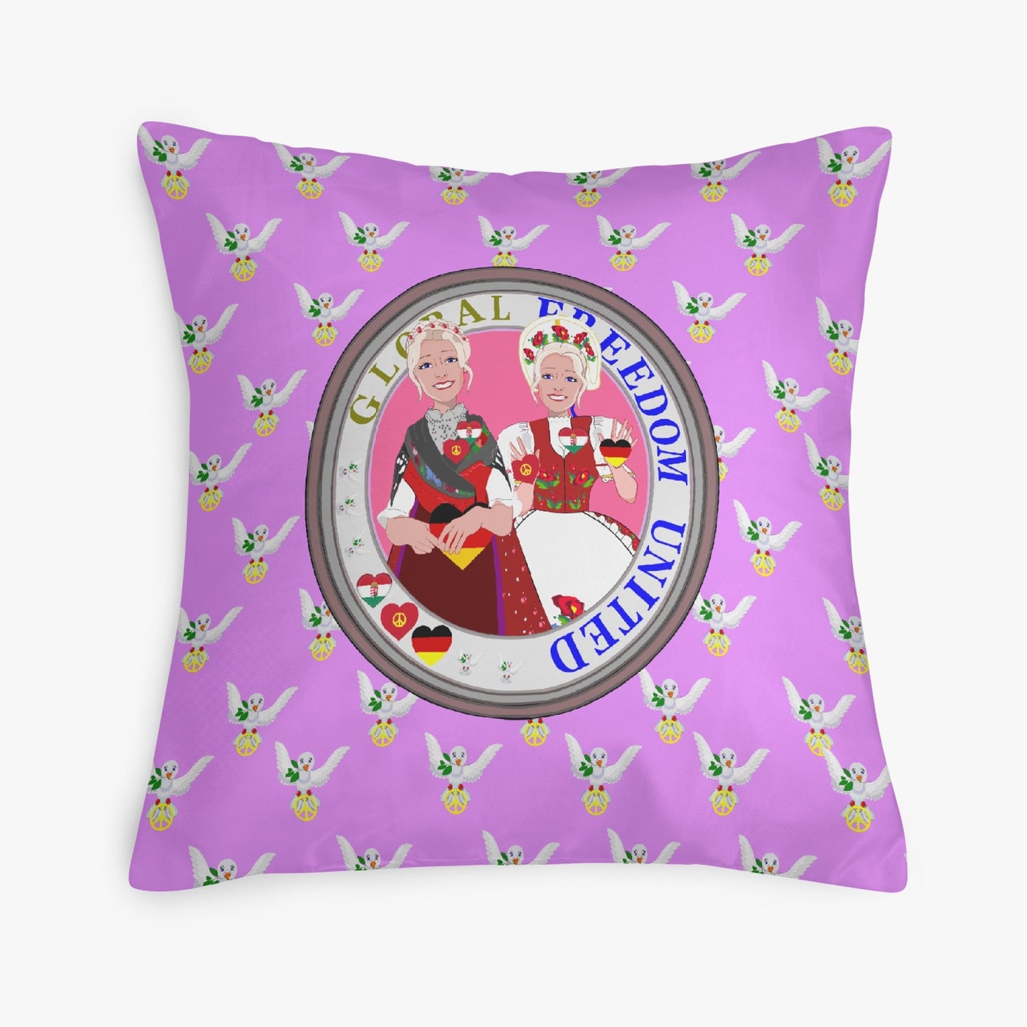 GLOBAL FREEDOM UNITED WOMEN GERMANY & HUNGARY OLD PEACE LILAC 18'' Square Pillow Cover