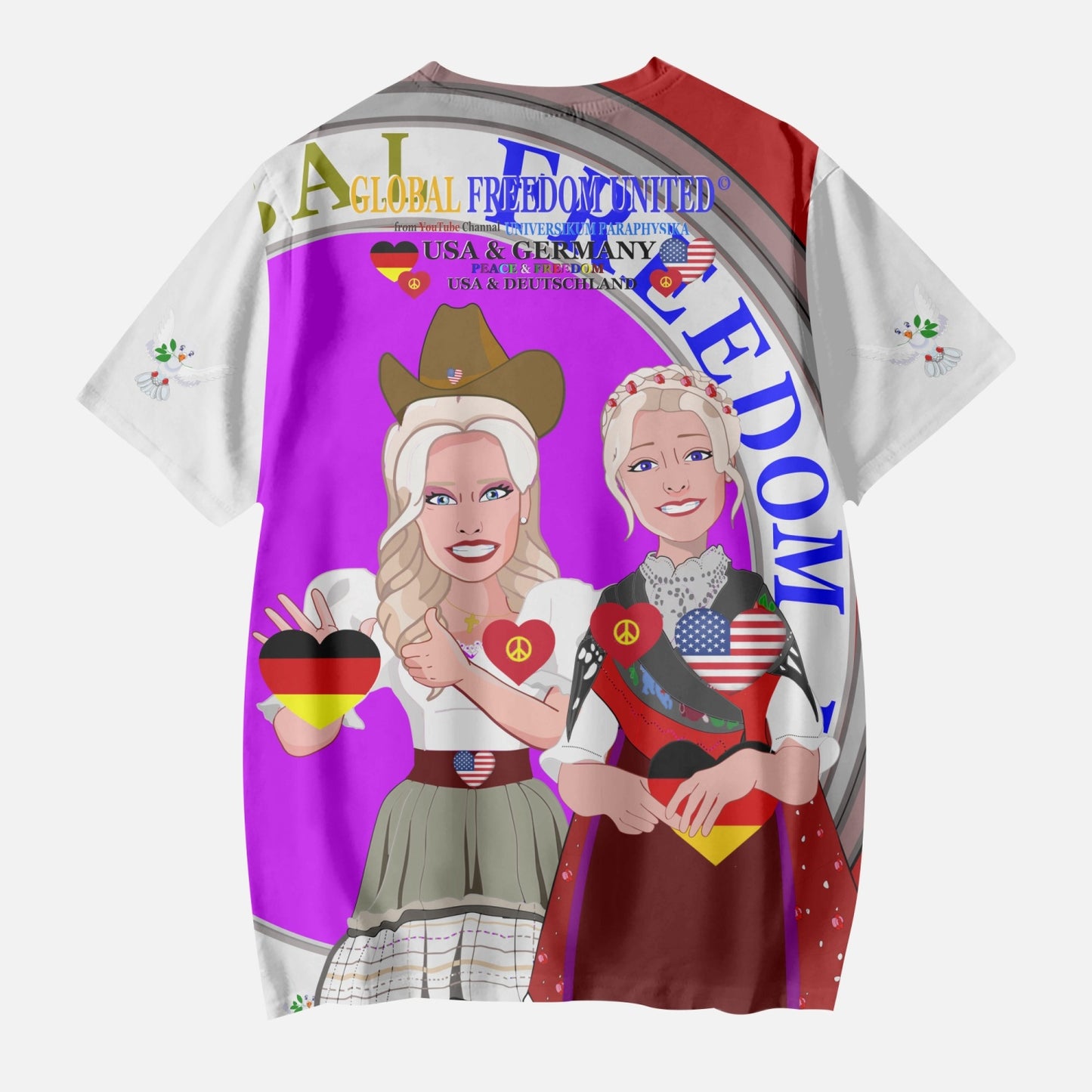 GLOBAL FREEDOM UNITED GIRLS USA & GERMANY OLD PEACE RED AOP Kids' Short T-Shirts