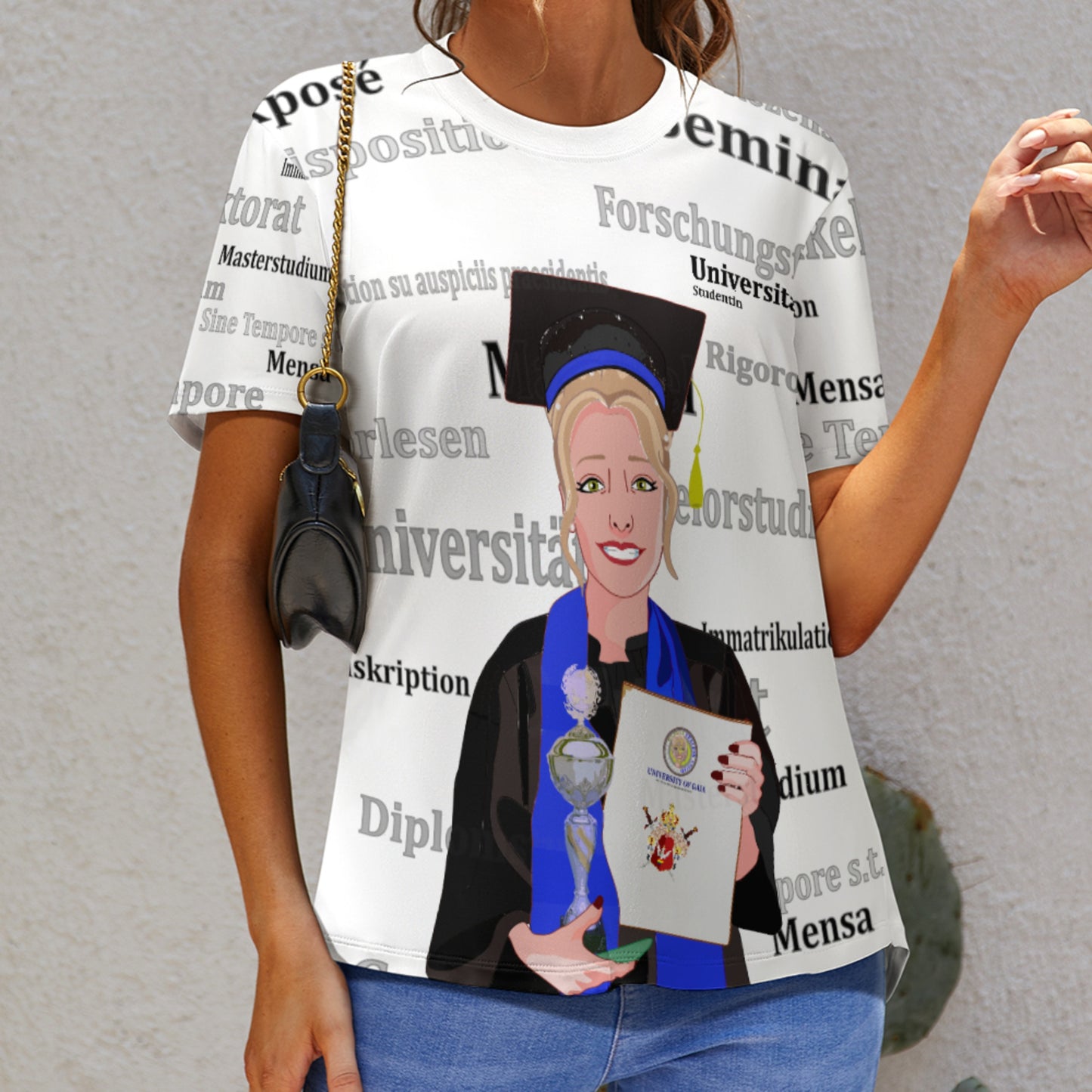 Women´s T-shirt Global Freedom United Student Girl Silver Place Blond Hair 4