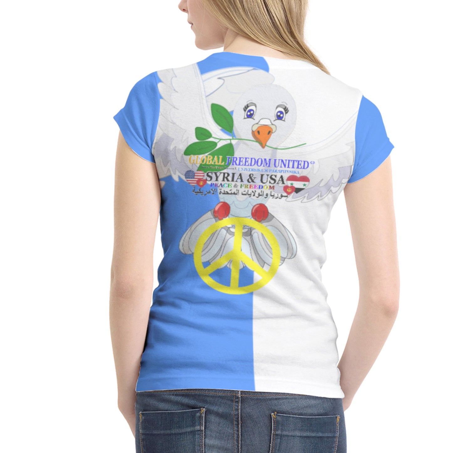 Women´s T-shirt 1 Glbal Freedom United Syria & Usa Old Peace Blue