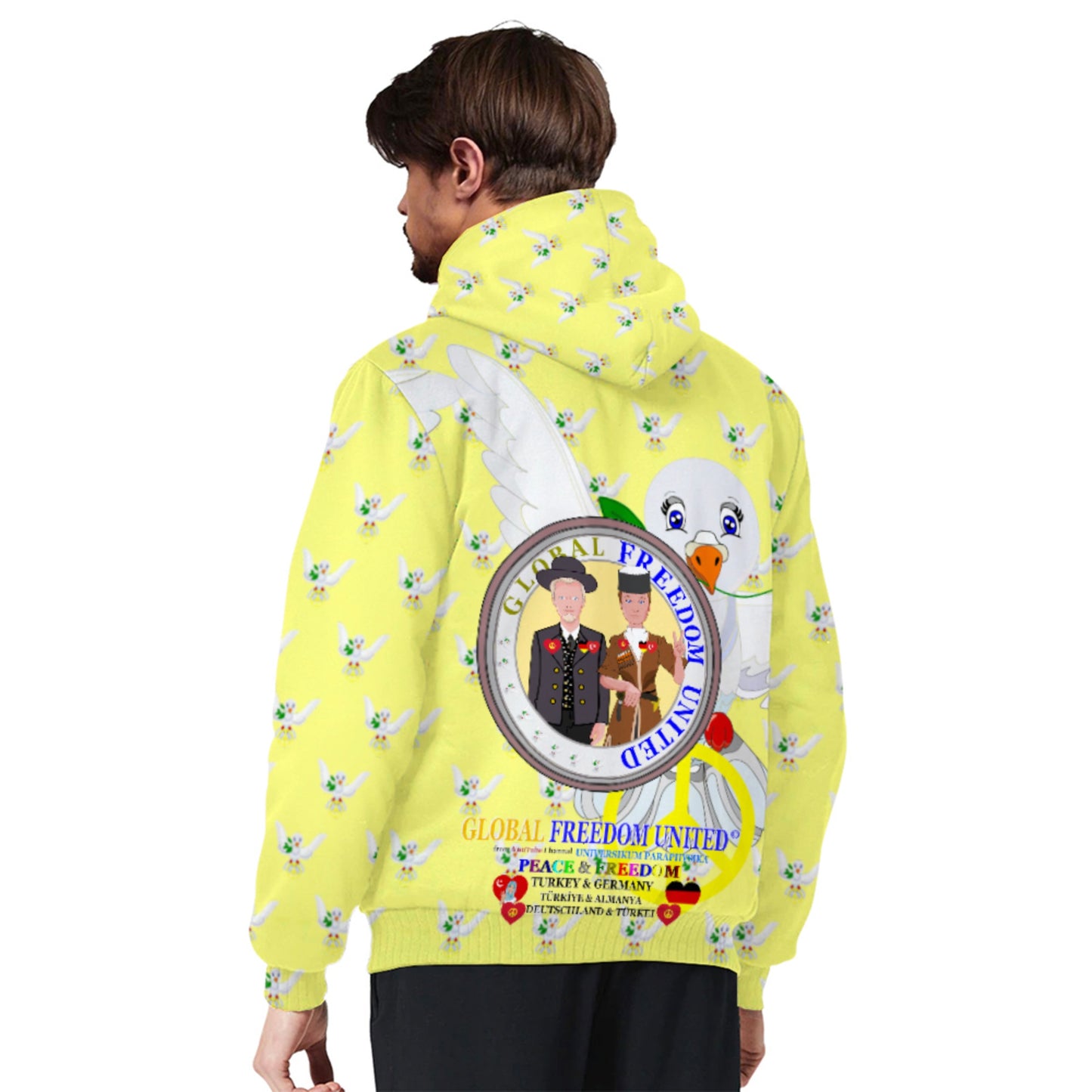 Plush Hoodie GLOBAL FREEDOM UNITED© Men Germany & Turkey Yellow