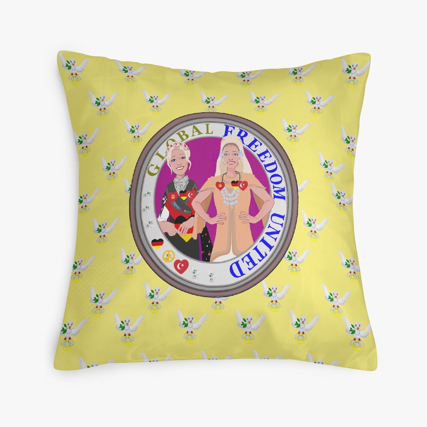 GLOBAL FREEDOM UNITED WOMEN GERMANY & TURKEY OLD PEACE YELLOW 18'' Square Pillow Cover
