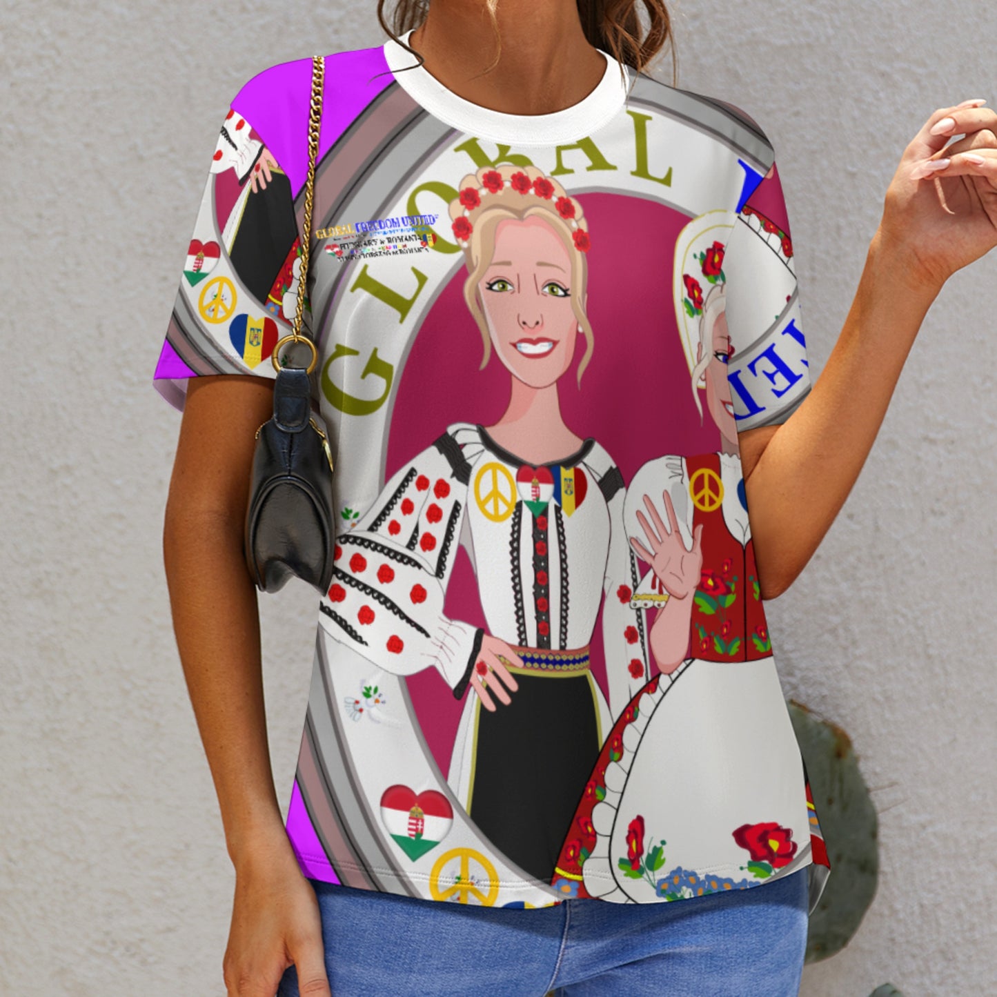 Full Print T-shirt 3 GLOBAL FREEDOM UNITED© Women Romania & Hungary Lilac