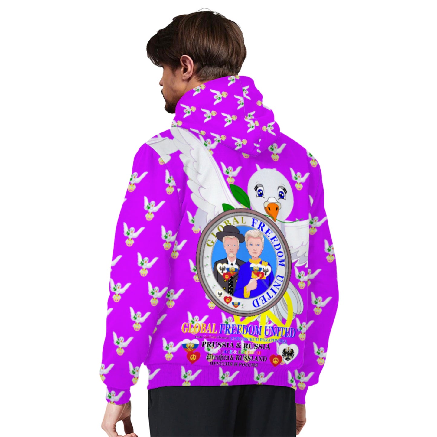 Plush Hoodie GLOBAL FREEDOM UNITED© Men Prussia & Russia Lilac
