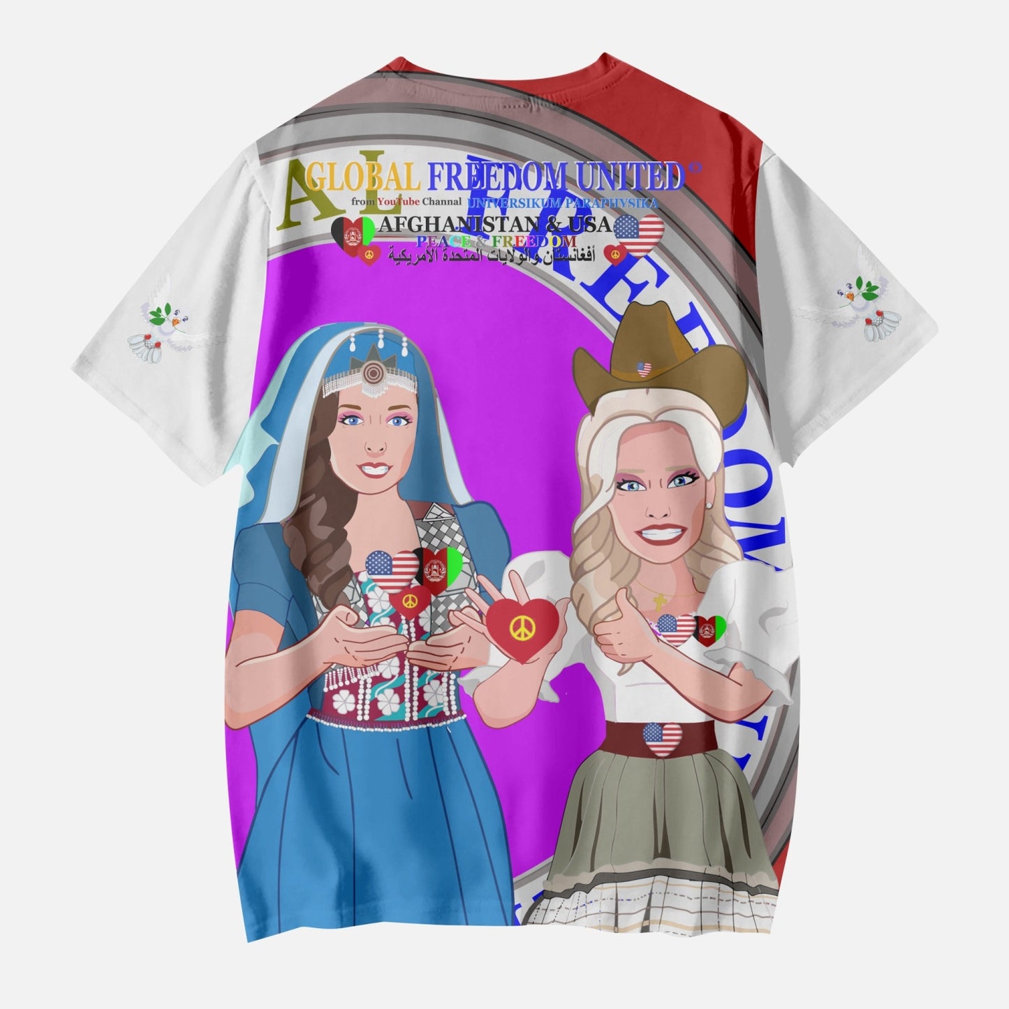 GLOBAL FREEDOM UNITED WOMEN AFGHANISTAN & USA OLD PEACE RED AOP Kids' Short T-Shirts
