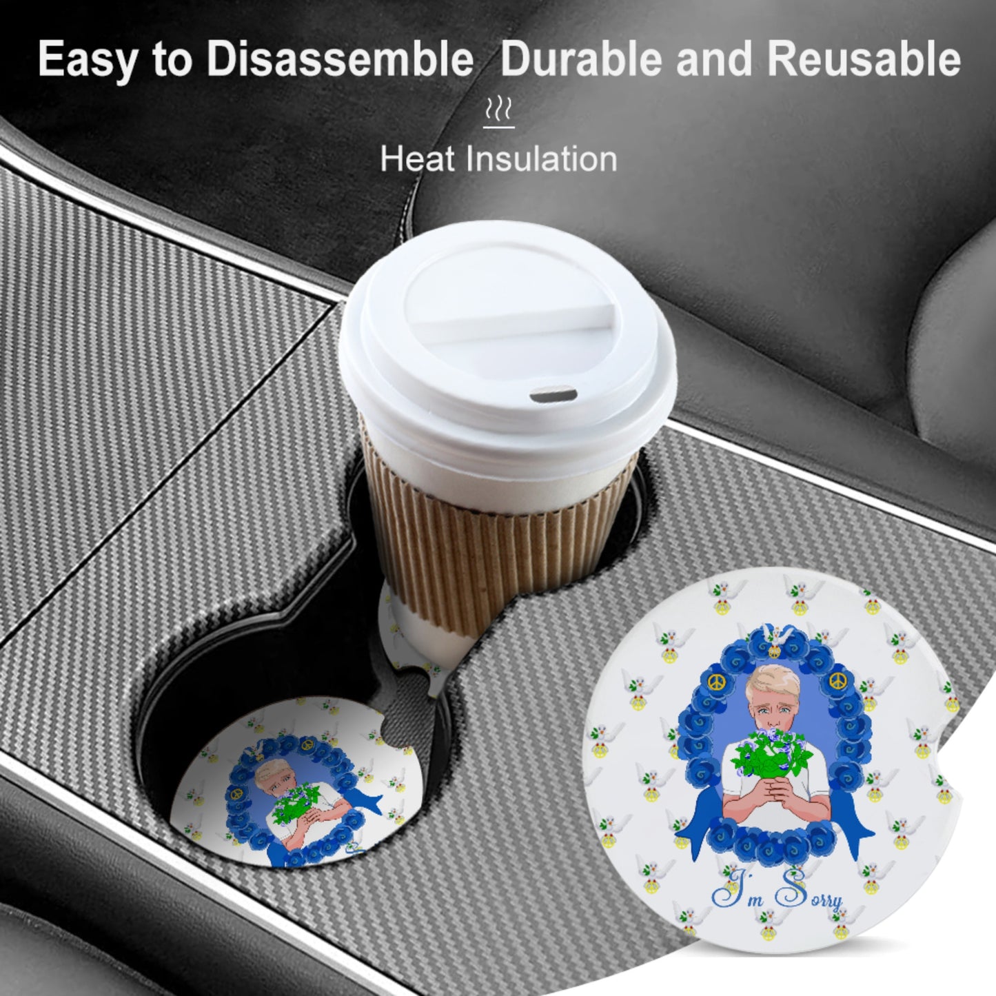 Cermaic Car Coaster Global Freedom United I´m Sorry From A Boy