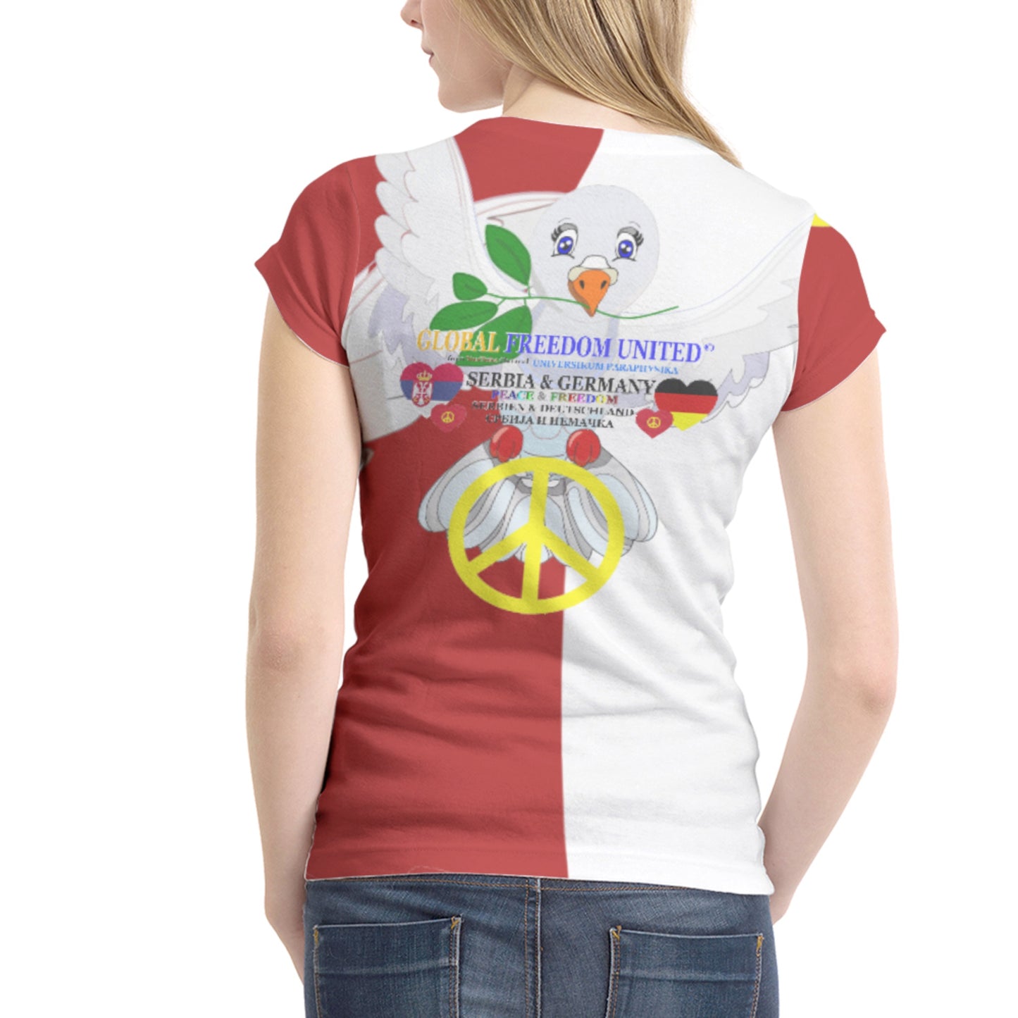 Women´s T-shirt 1 GLOBAL FREEDOM UNITED© Women Serbia & Germany V1 Red
