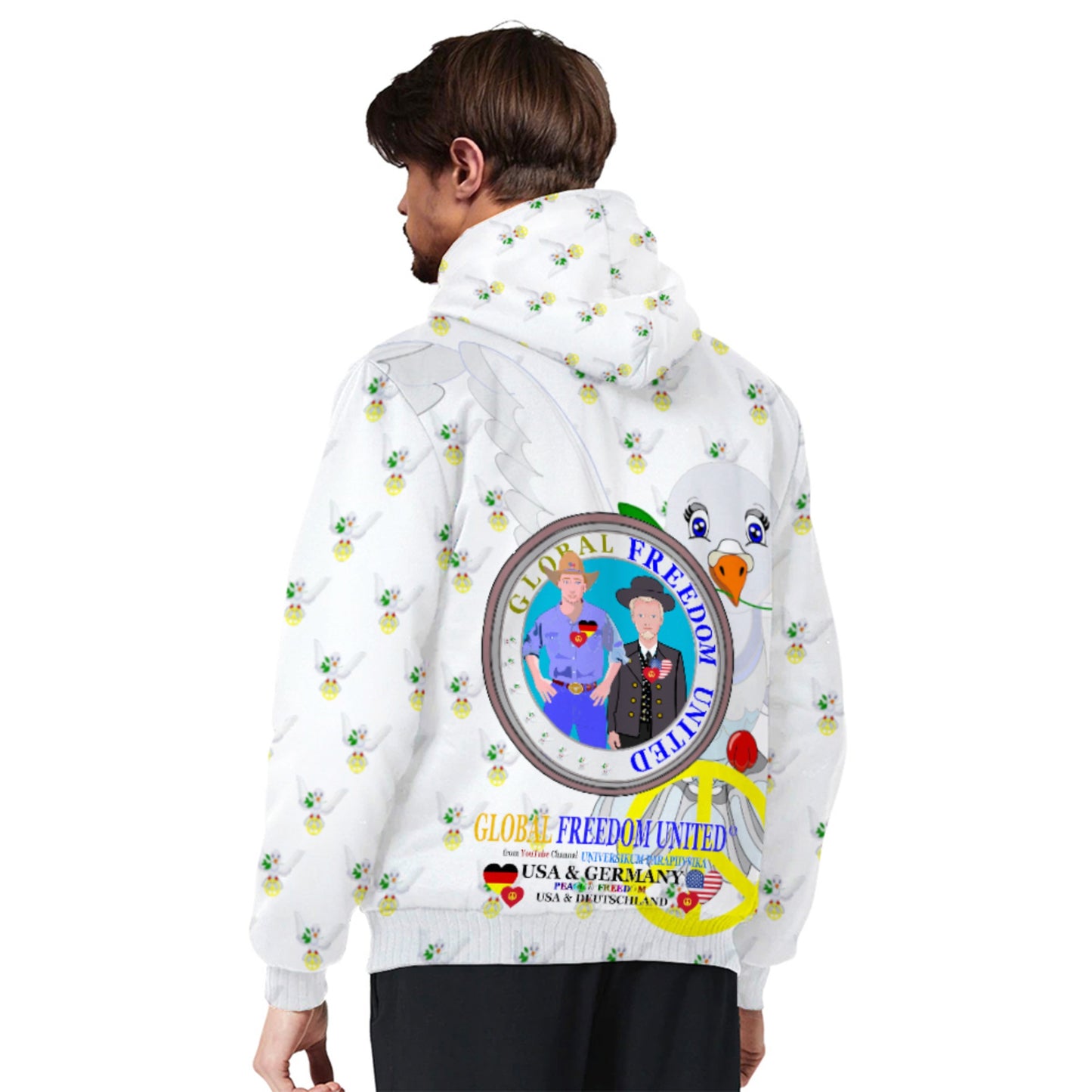 Plush Hoodie GLOBAL FREEDOM UNITED© Men USA & Germany Wight