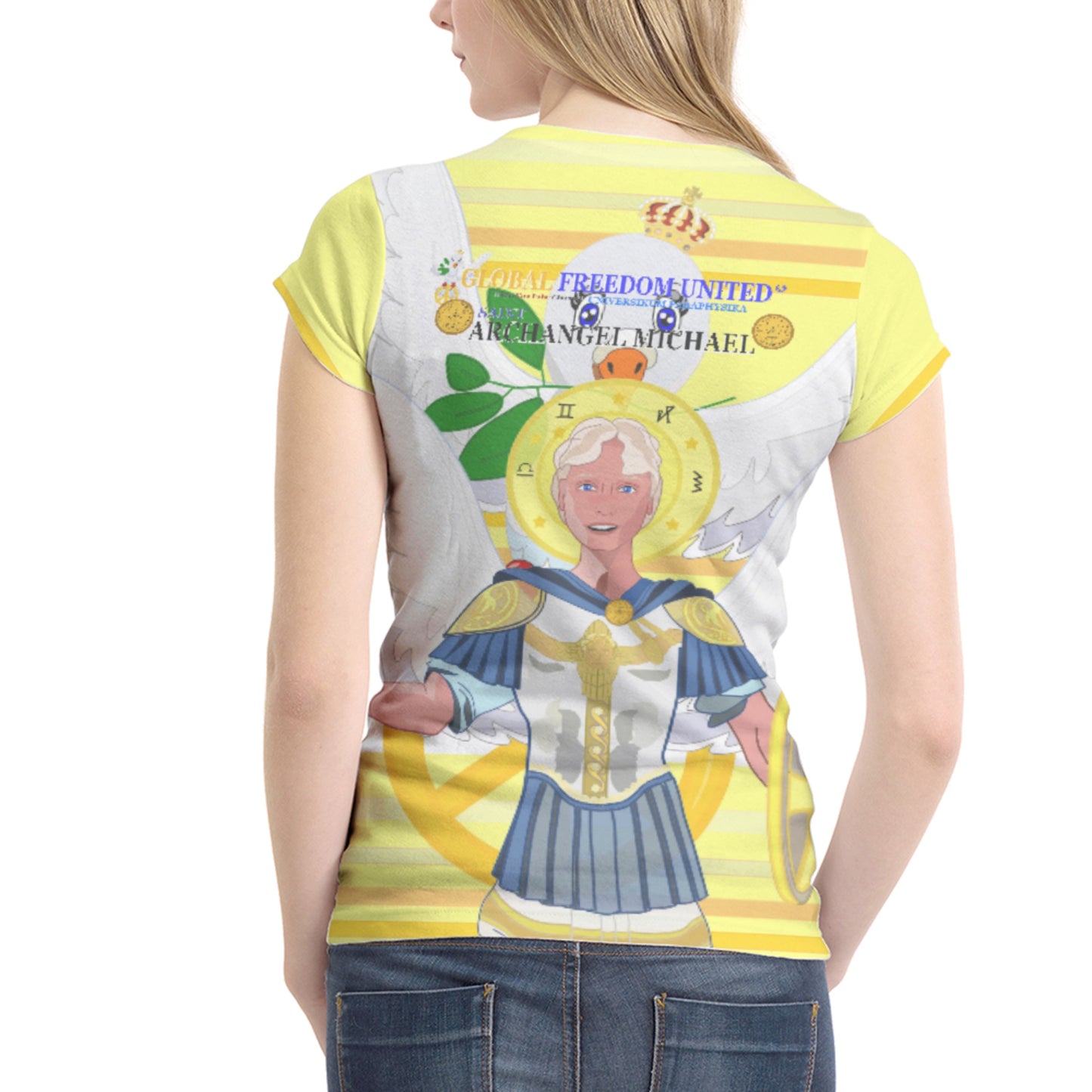 Women´s T-shirt 2 Global Freedom United Archangel Michael English V1 Yellow