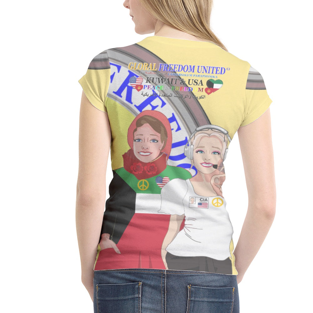 Women´s T-shirt 2 GLOBAL FREEDOM UNITED© Women Kuwait & USA Yellow