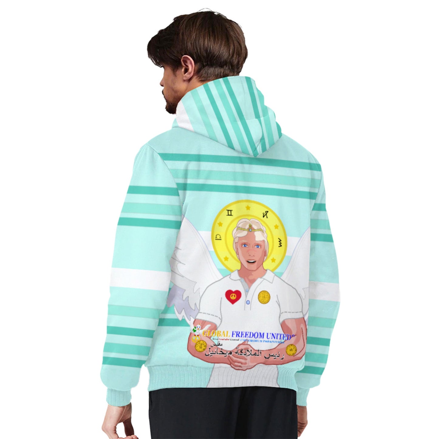 Plush Hoodie Global Freedom United Archangel Michael Arabic V2 Light Green