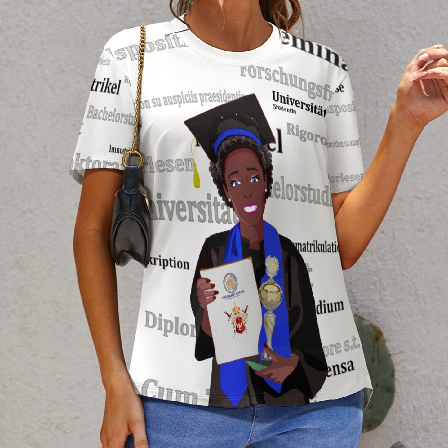 Women´s T-shirt Global Freedom United Afrostudent Girl Golden Place
