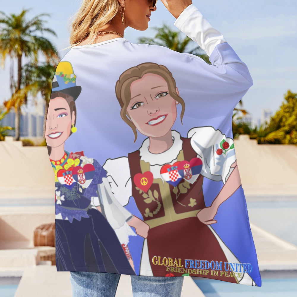 Pullover Long Sleeve T-shirt GLOBAL FREEDOM UNITED© Women Croatia & Serbia Blue