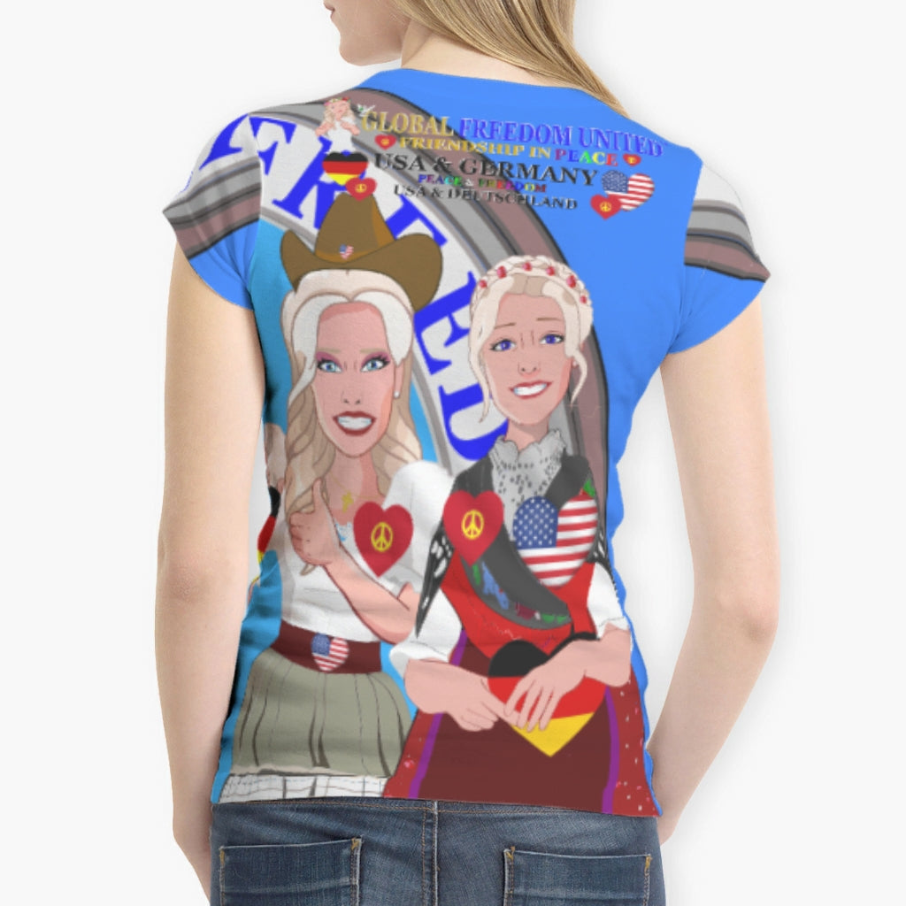 Women´s T-Shirt GLOBAL FREEDOM UNITED© Women USA & Germany Blue