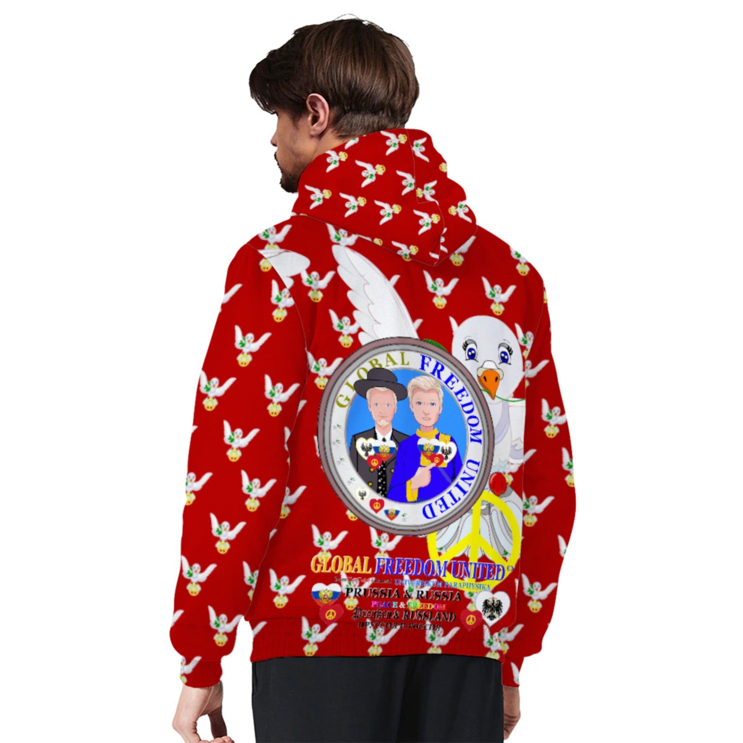Plush Hoodie GLOBAL FREEDOM UNITED© Men Prussia & Russia Red