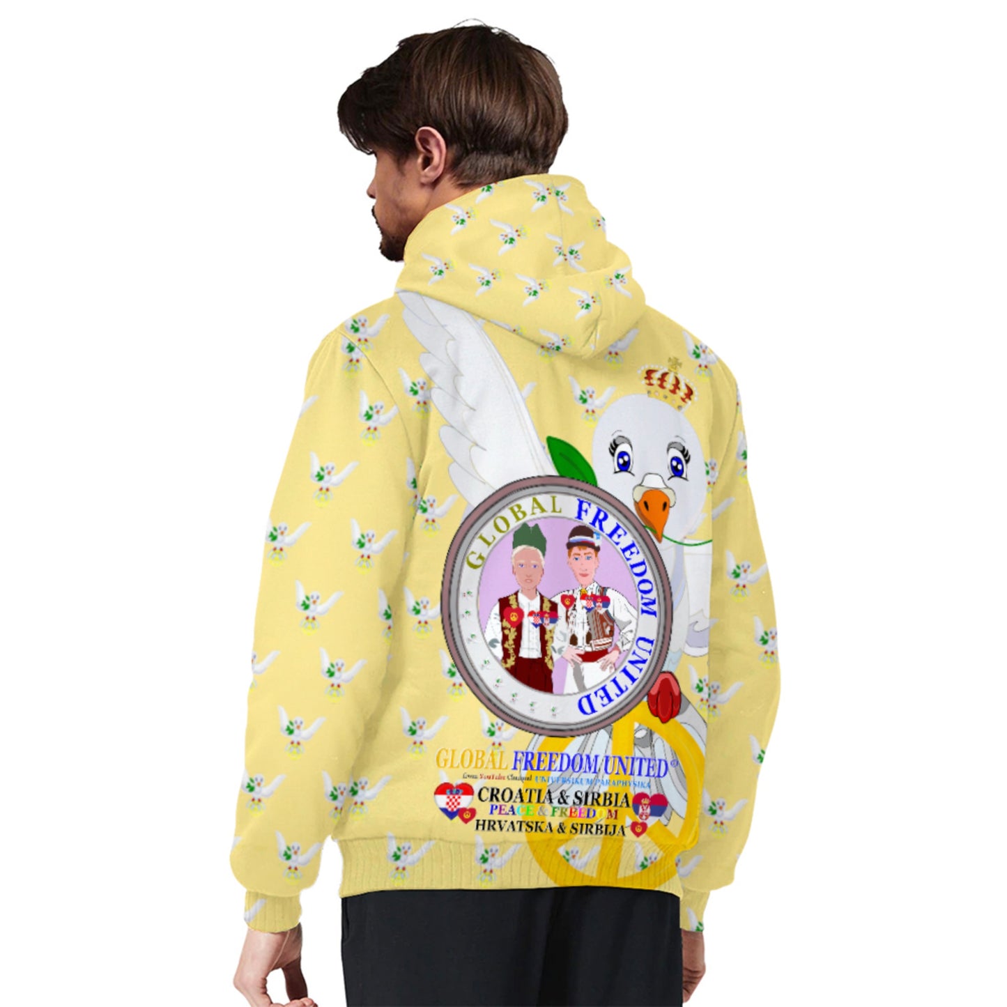 Plush Hoodie GLOBAL FREEDOM UNITED© Men Croatia & Serbia Yellow
