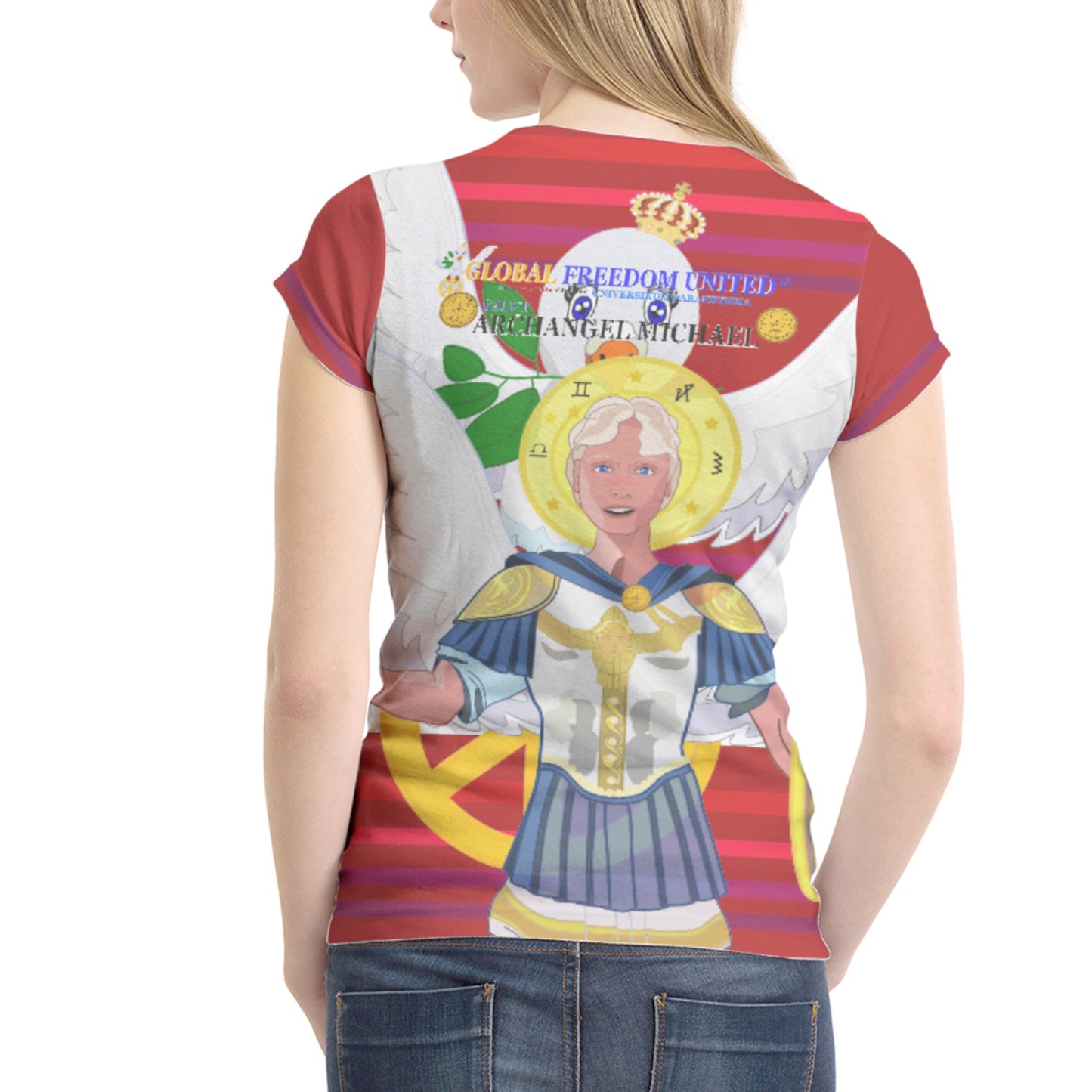 Women´s T-shirt 2 Global Freedom United Archangel Michael English V1 Red
